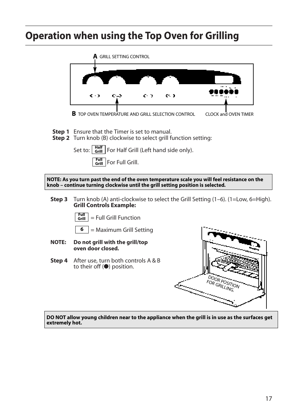 Operation when using the top oven for grilling | Creda E530E/R530E User Manual | Page 17 / 40