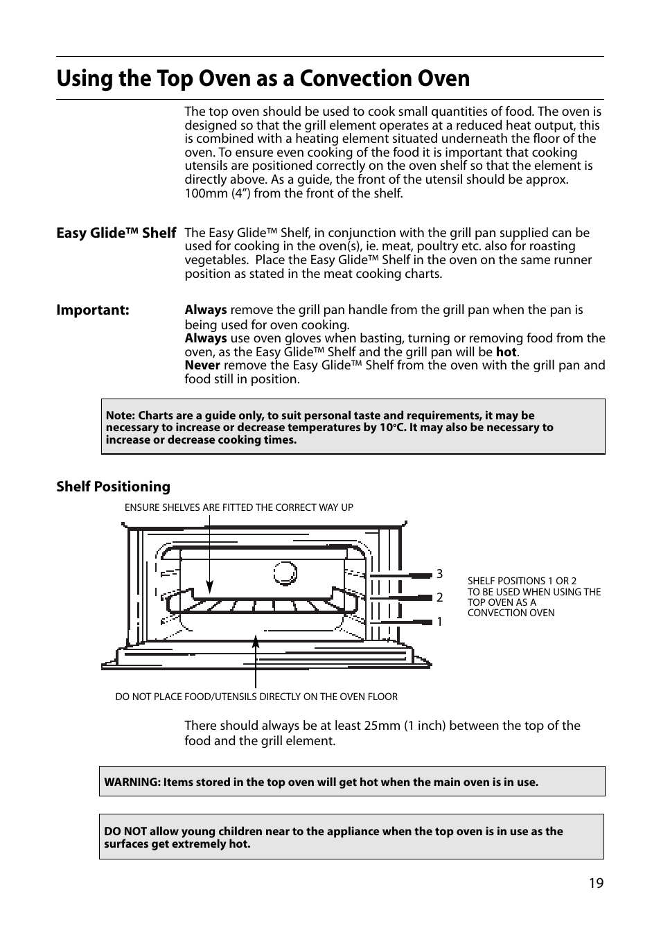 Using the top oven as a convection oven | Creda E530E/R530E User Manual | Page 19 / 40