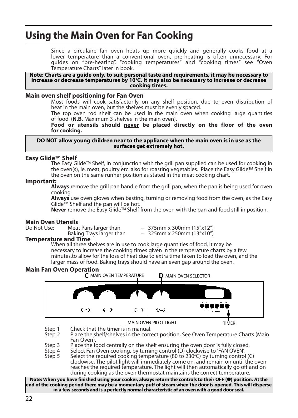 Using the main oven for fan cooking | Creda E530E/R530E User Manual | Page 22 / 40