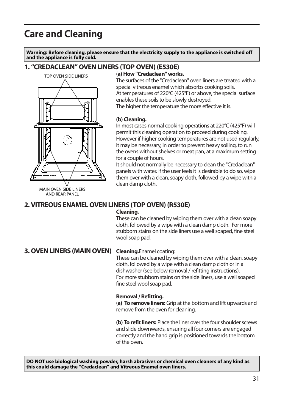 Care and cleaning | Creda E530E/R530E User Manual | Page 31 / 40