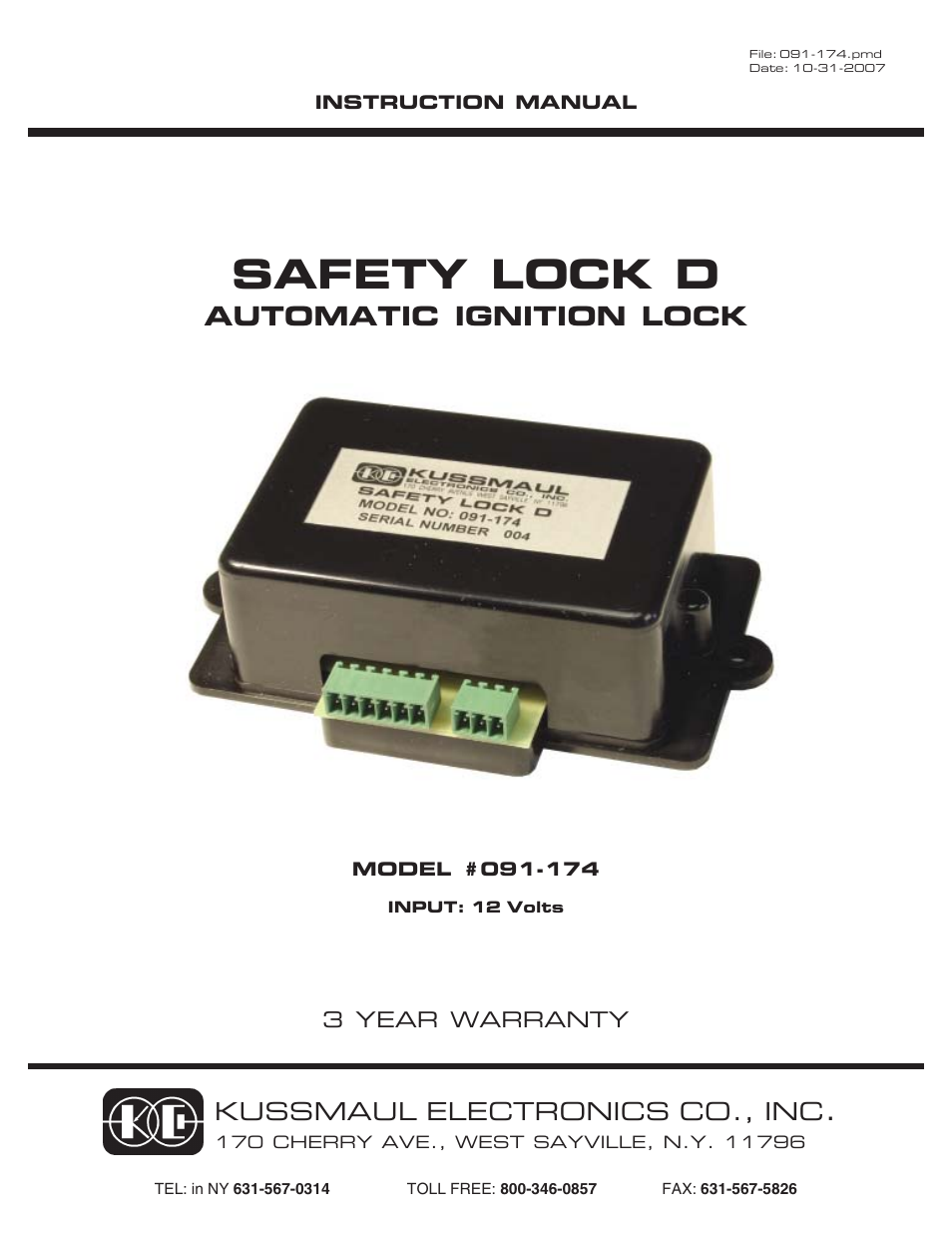 Kussmaul Electronics 091-174 User Manual | 4 pages