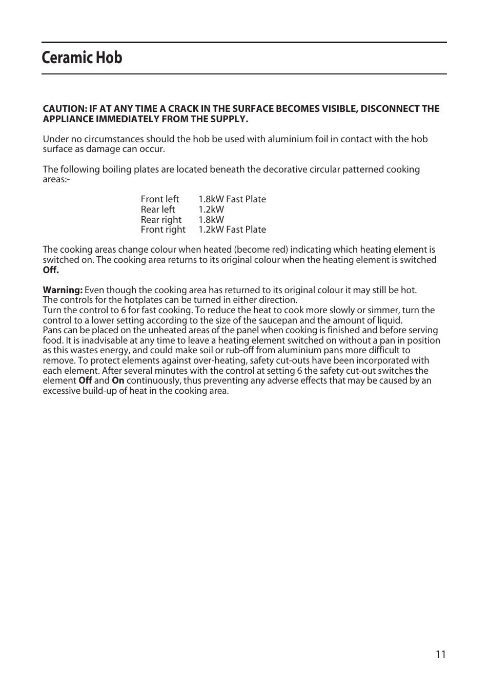 Ceramic hob | Creda X155E User Manual | Page 11 / 32