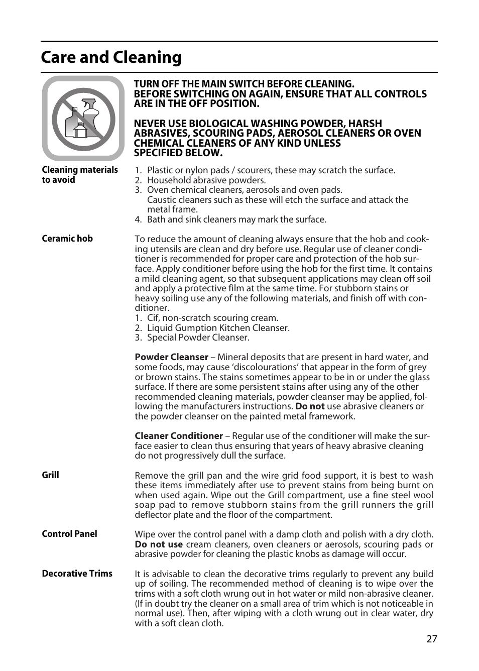Care and cleaning | Creda X155E User Manual | Page 27 / 32