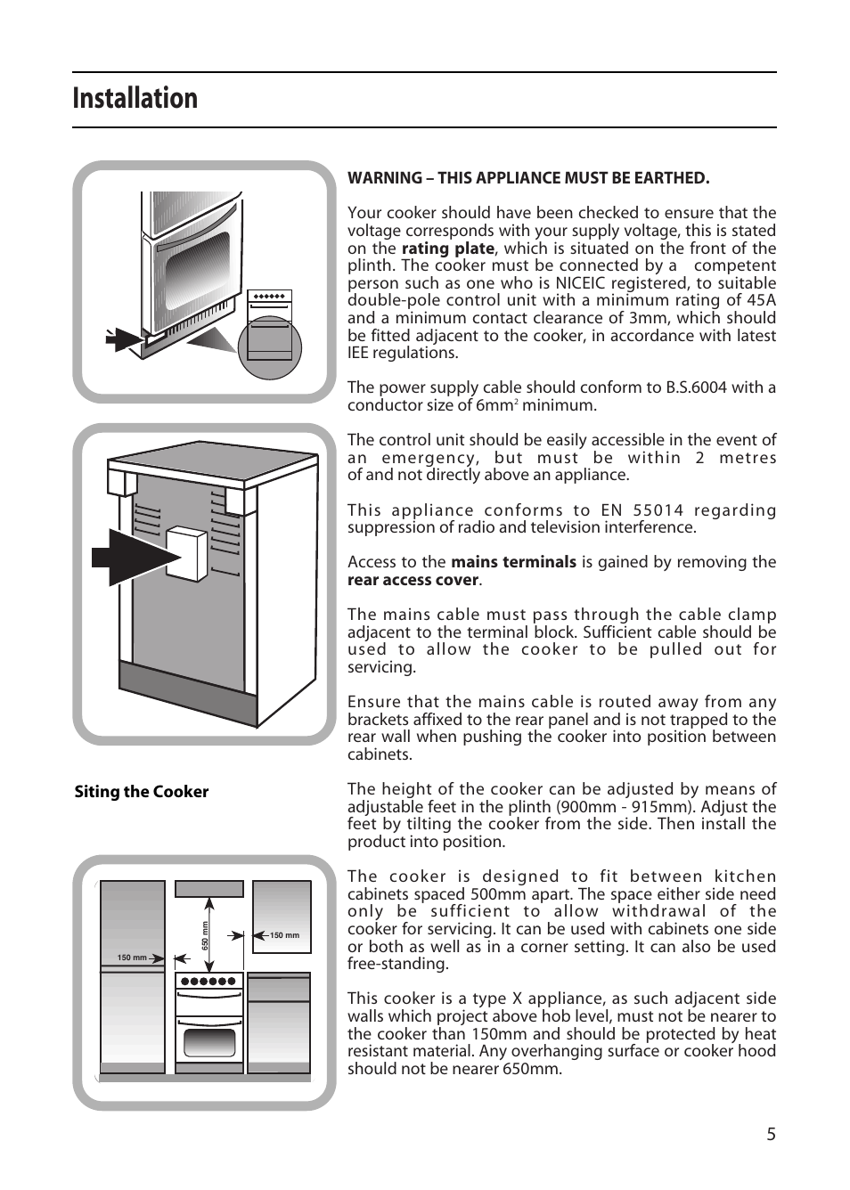 Installation | Creda X155E User Manual | Page 5 / 32