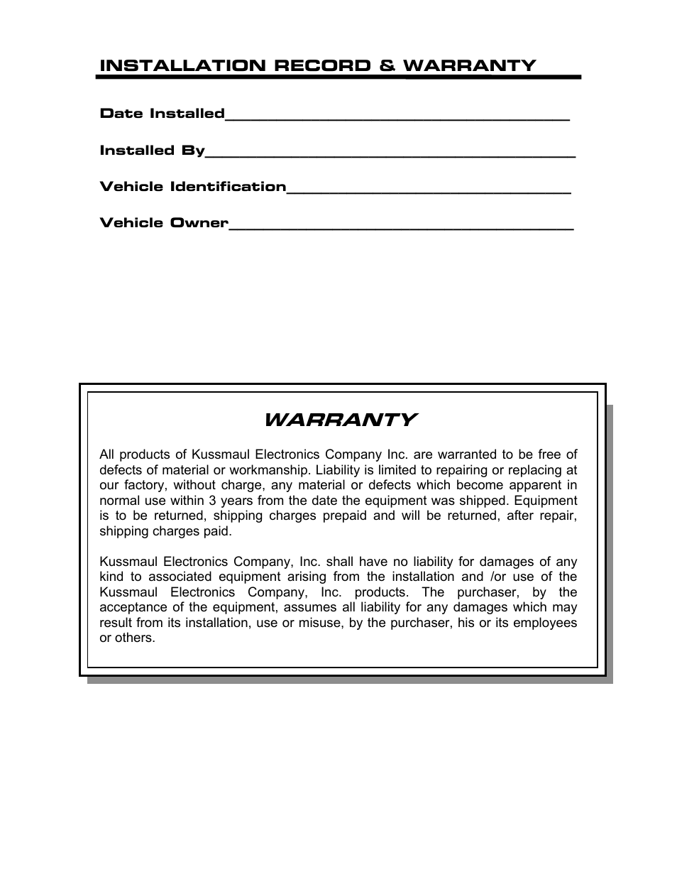 Warranty | Kussmaul Electronics 091-158 User Manual | Page 8 / 8