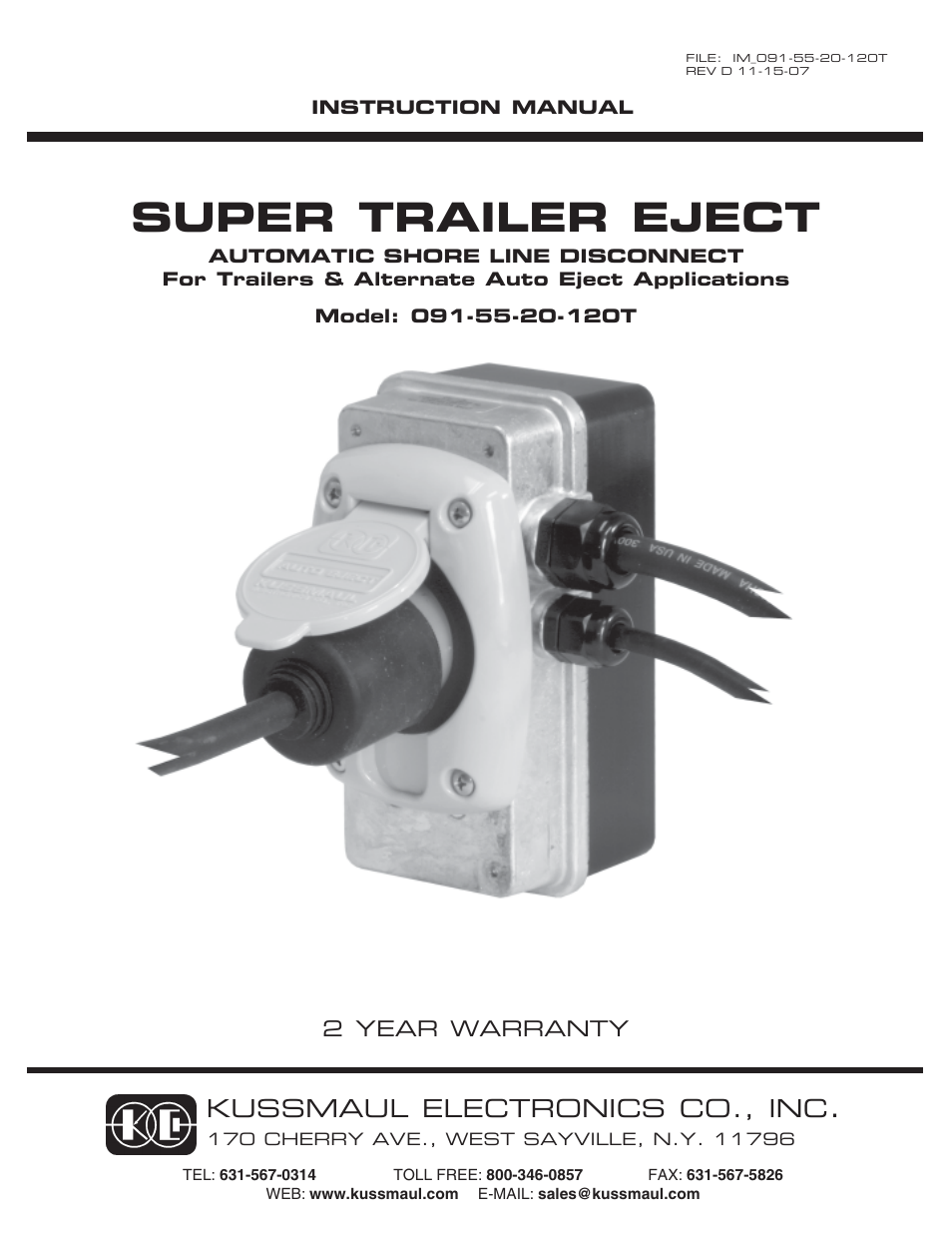 Kussmaul Electronics 091-55-15-120T User Manual | 4 pages