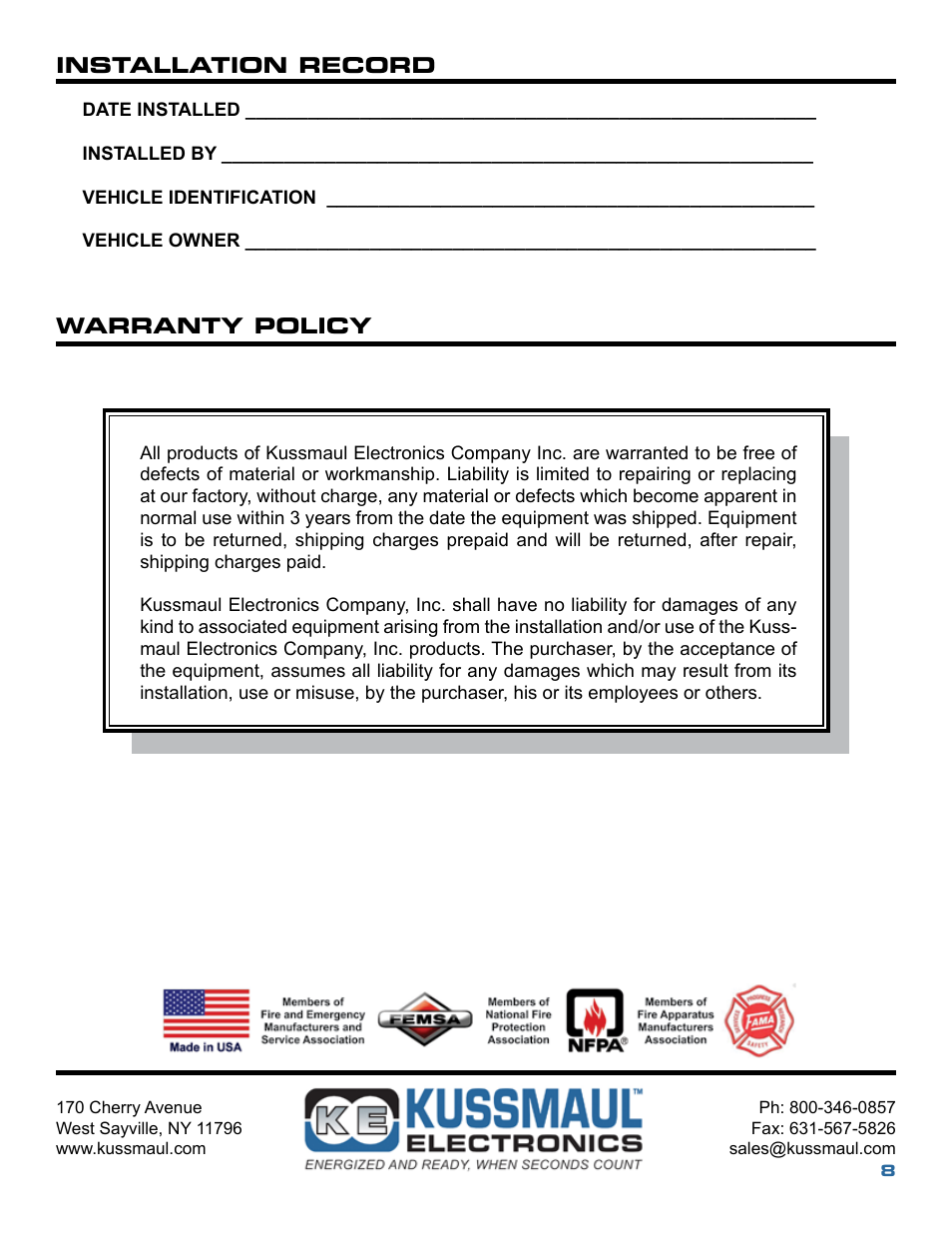 Kussmaul Electronics 091-89-12 User Manual | Page 8 / 8