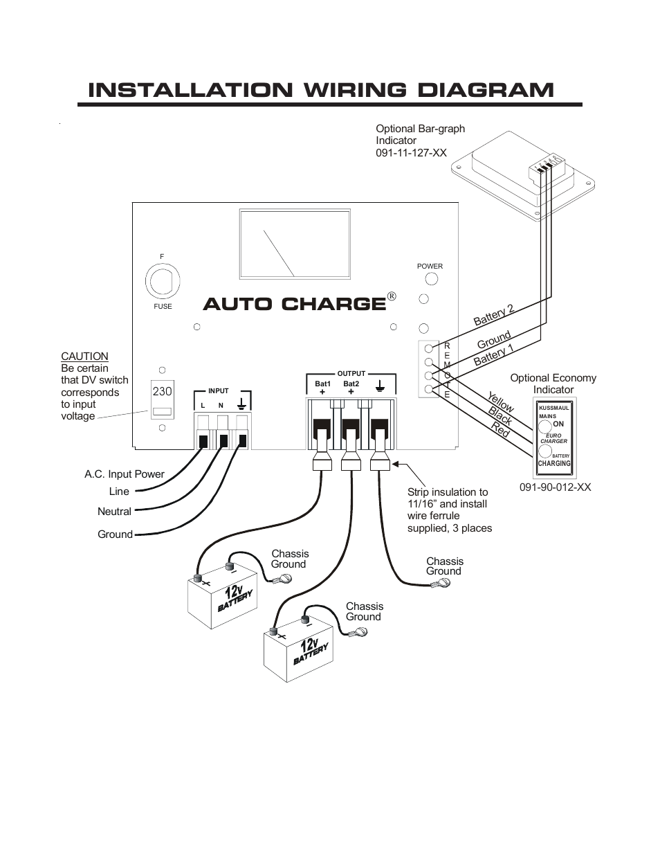 Installation wiring diagram, Auto charge | Kussmaul Electronics 091-143-12 User Manual | Page 3 / 5