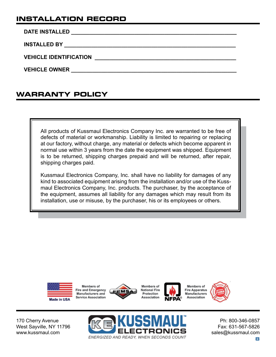 Kussmaul Electronics 091-145-12 User Manual | Page 8 / 8