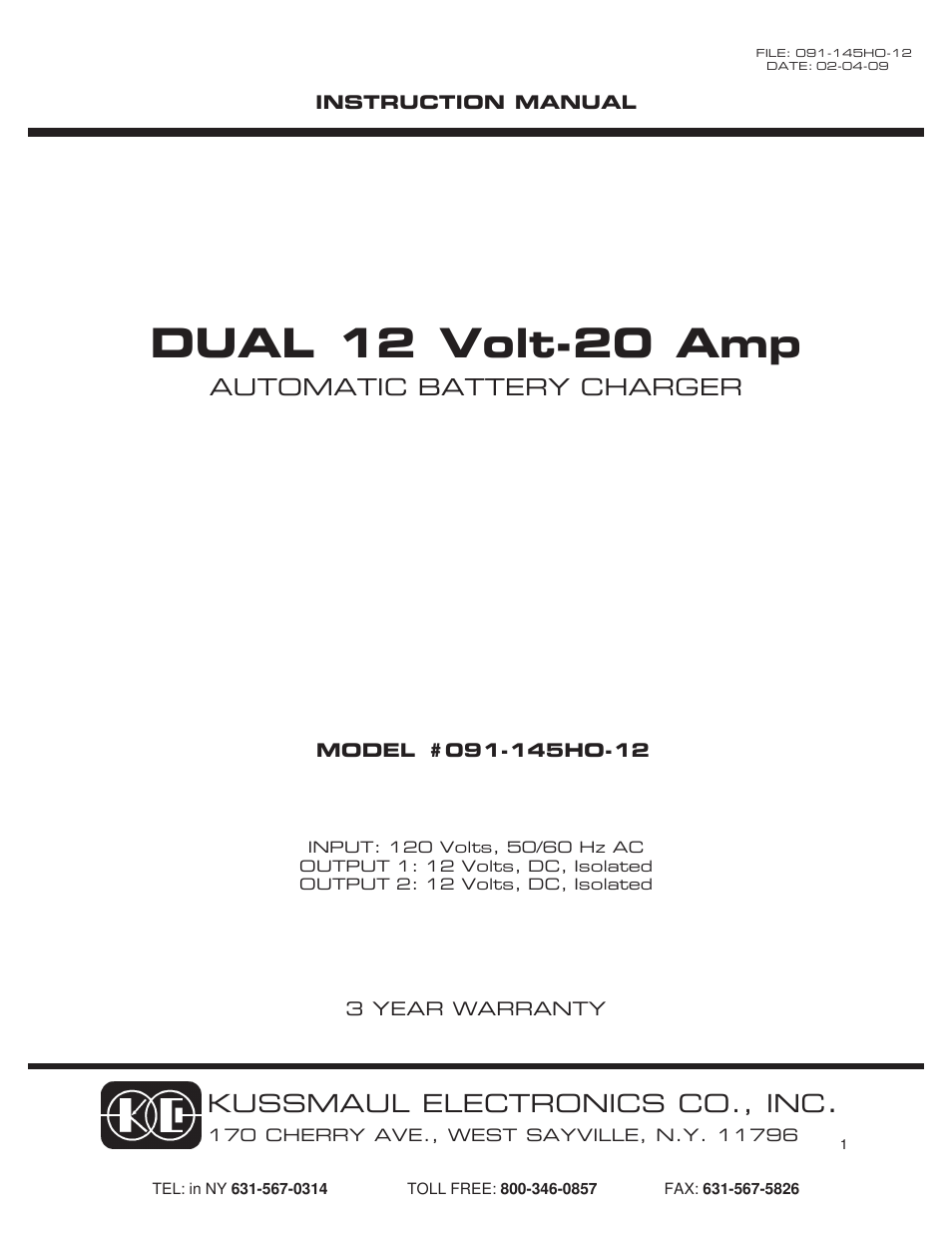 Kussmaul Electronics 091-145HO-12 User Manual | 7 pages