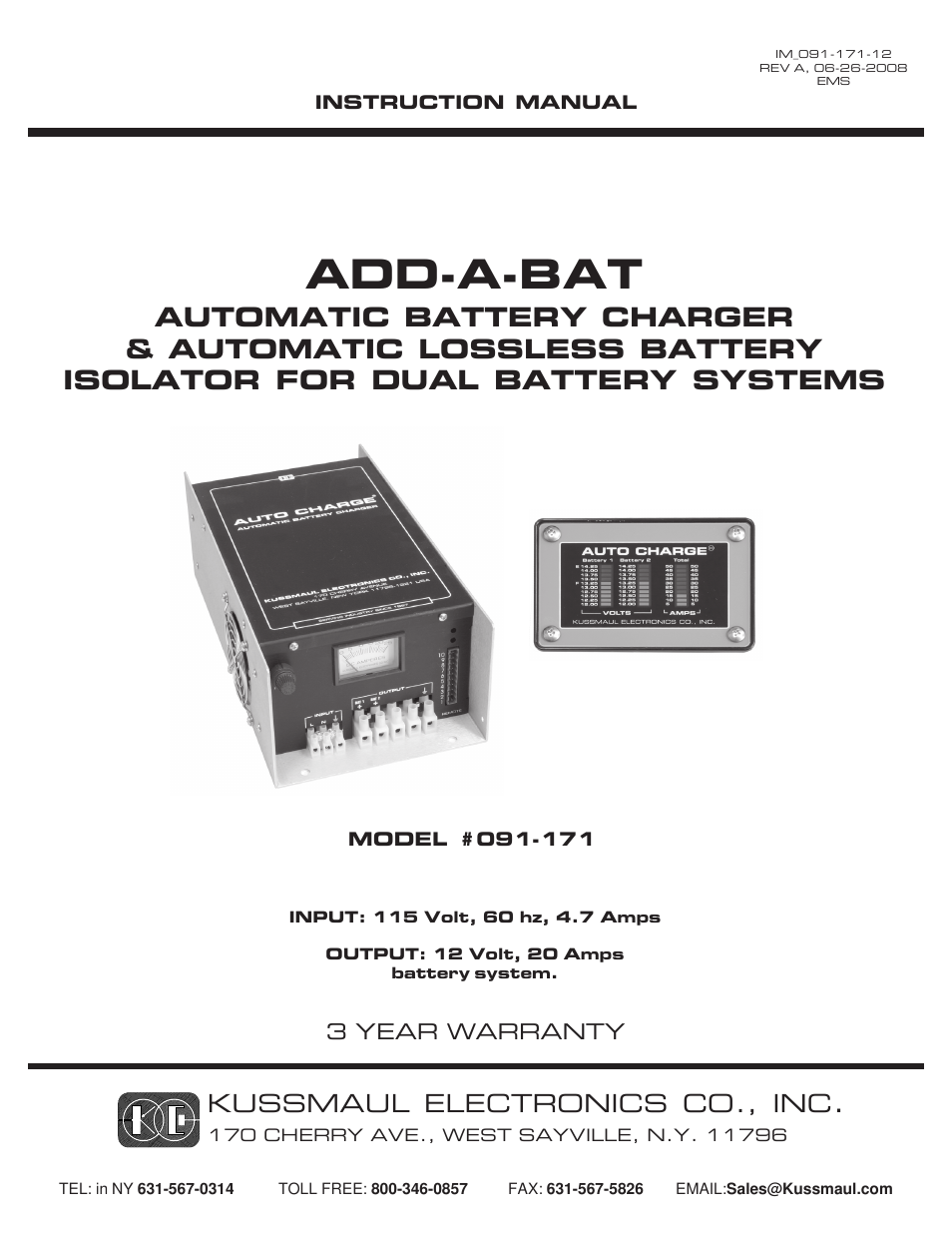 Kussmaul Electronics 091-171 User Manual | 8 pages
