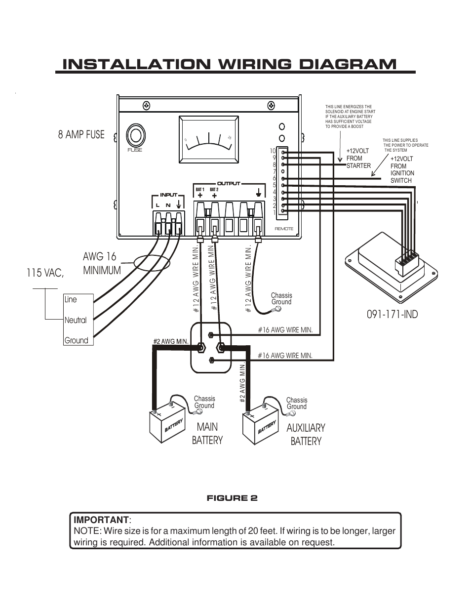 Installation wiring diagram, 8 amp fuse, 171-ind auxiliary battery main battery | Kussmaul Electronics 091-171 User Manual | Page 5 / 8