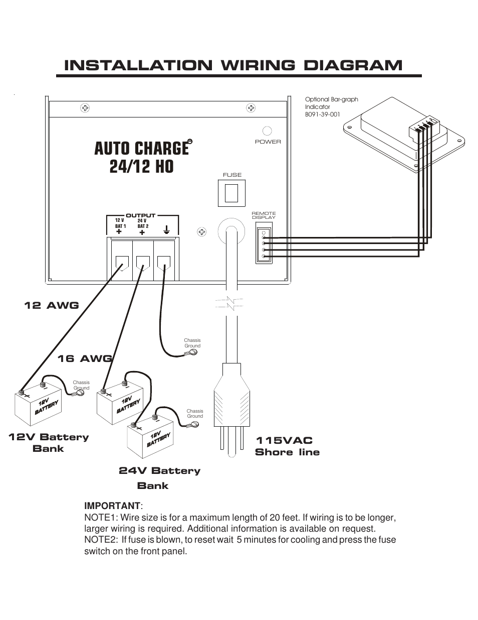 Auto charge 24/12 ho, Installation wiring diagram | Kussmaul Electronics 091-175 User Manual | Page 3 / 6
