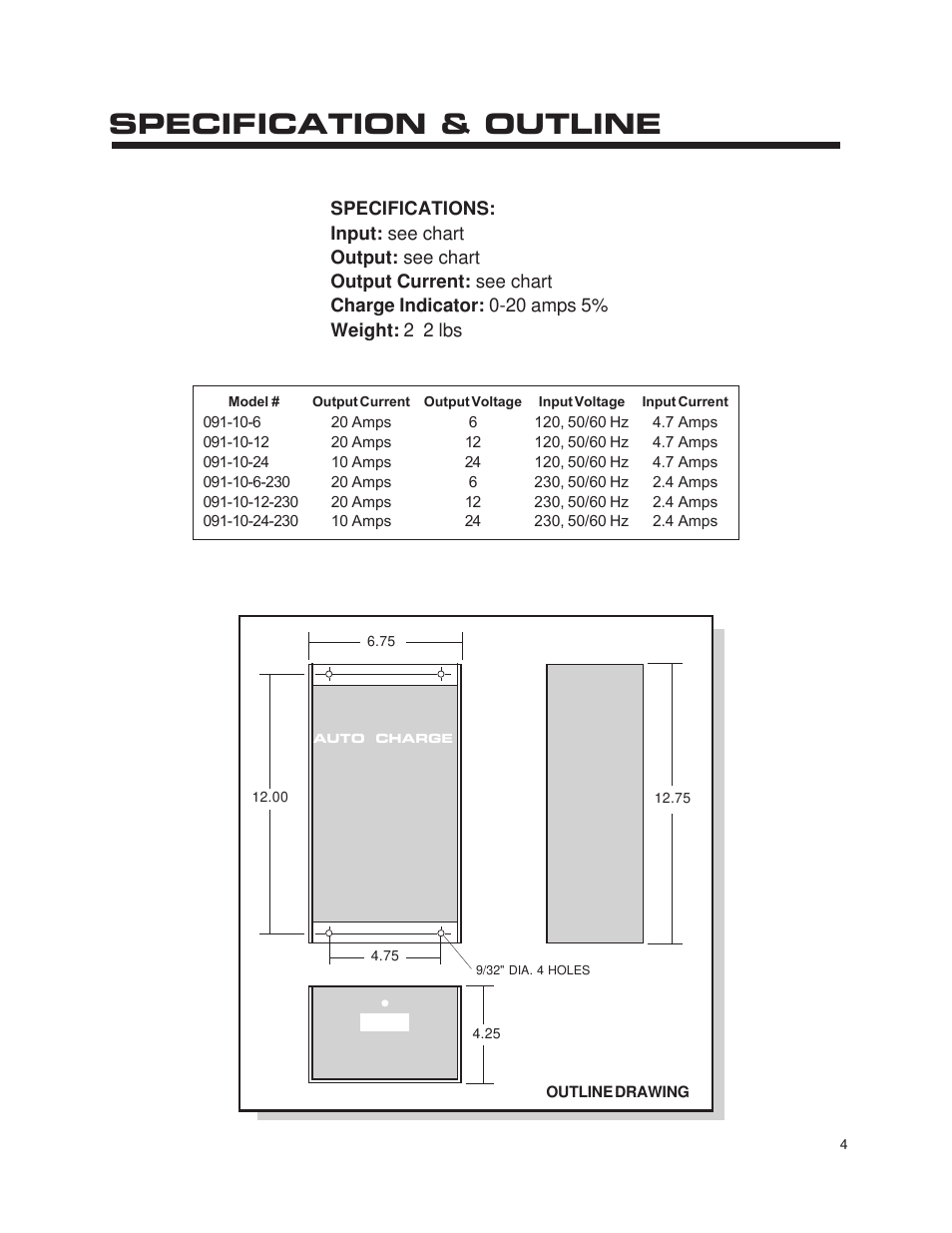 Specification & outline | Kussmaul Electronics 091-10-12 User Manual | Page 4 / 5