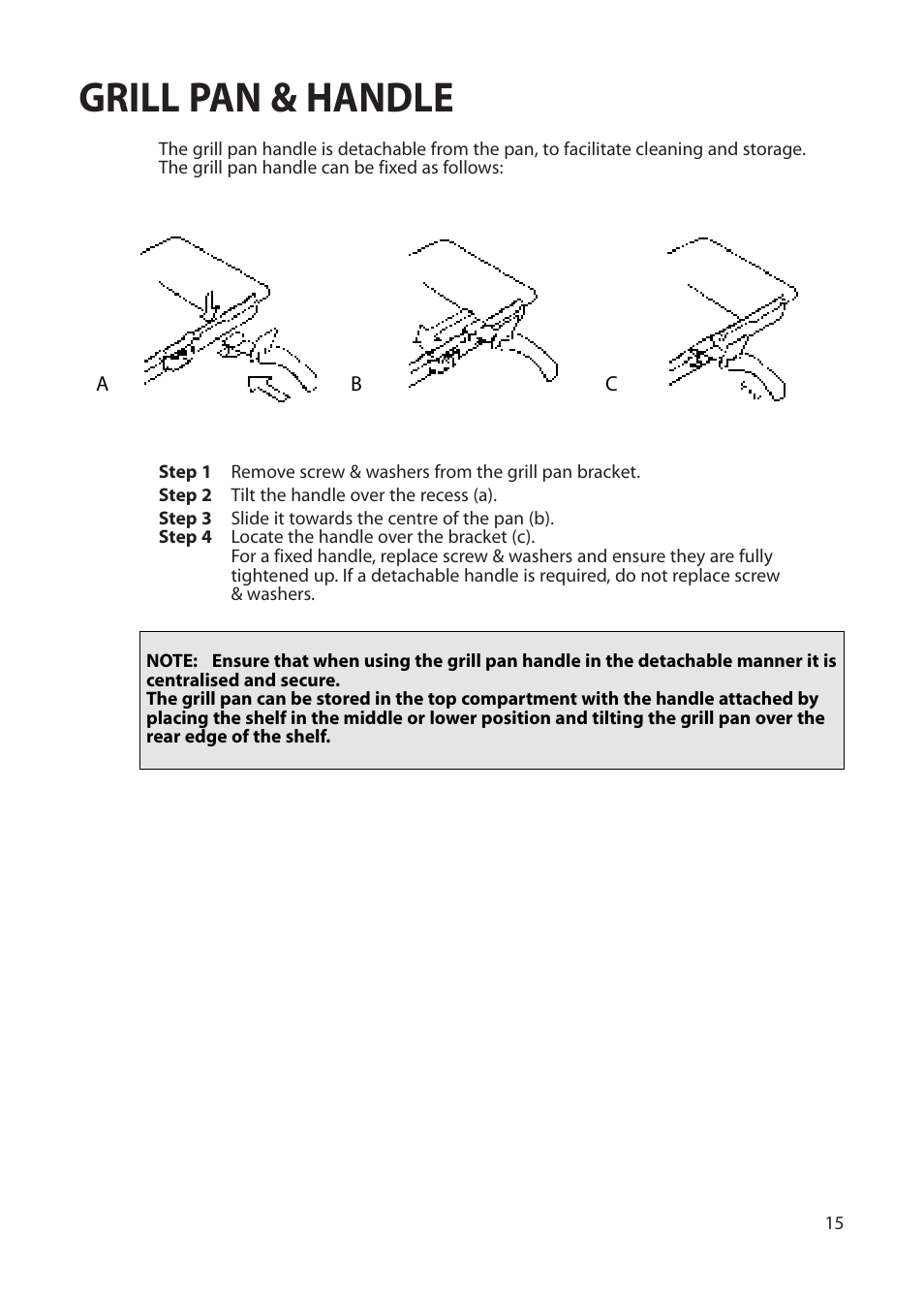 Grill pan & handle | Creda Double Oven User Manual | Page 15 / 36
