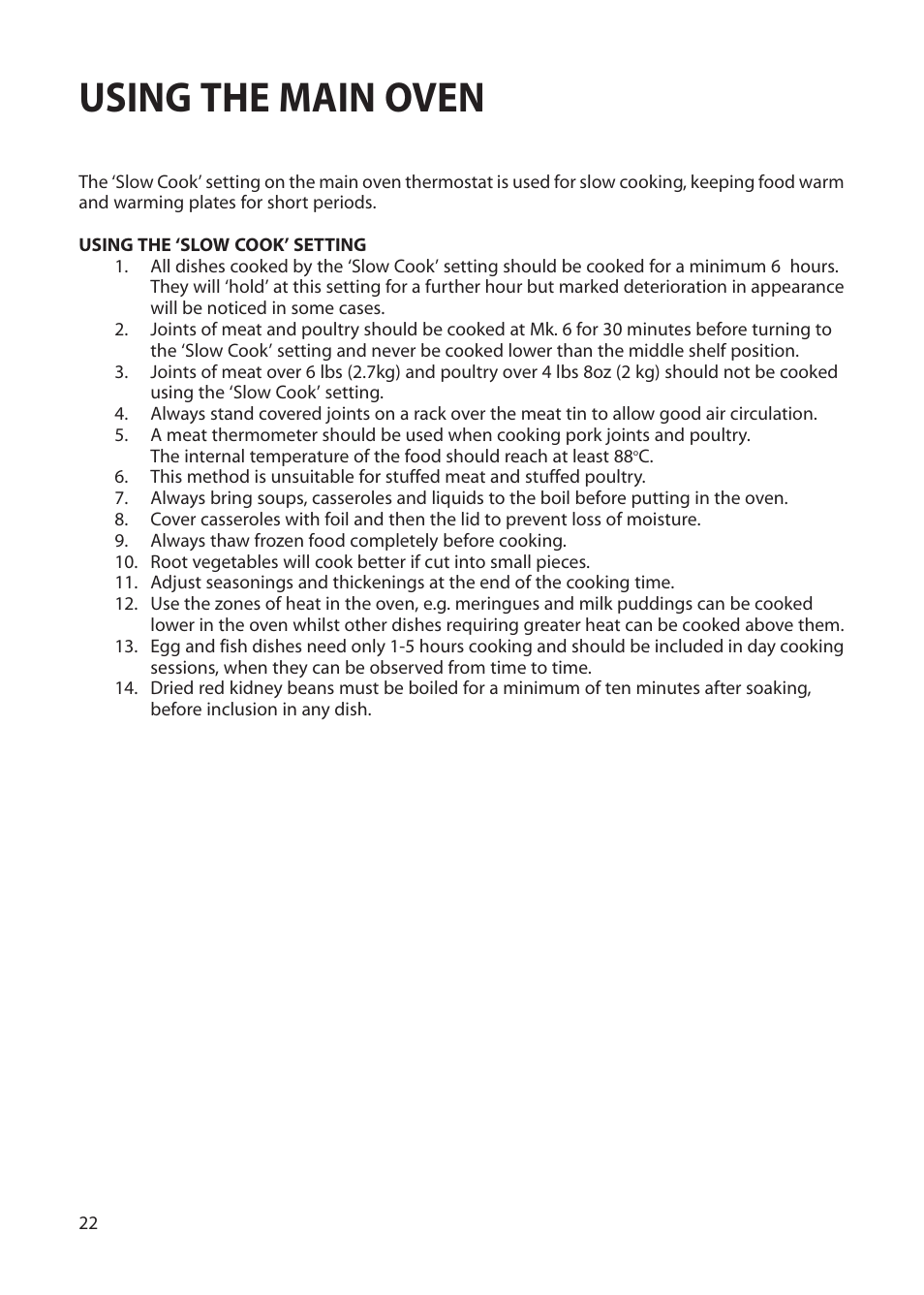Using the main oven | Creda Double Oven User Manual | Page 22 / 36