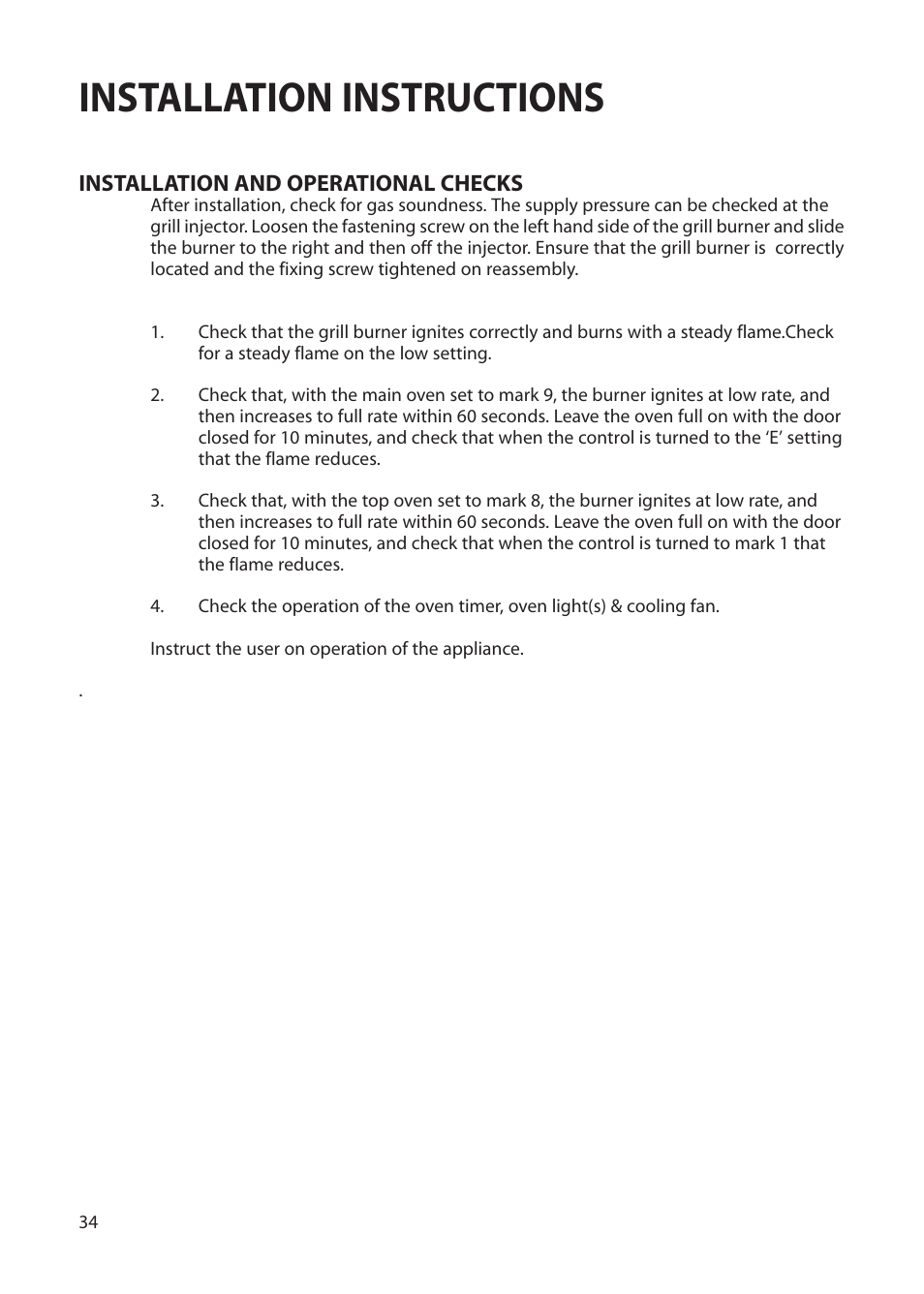 Installation instructions | Creda Double Oven User Manual | Page 34 / 36