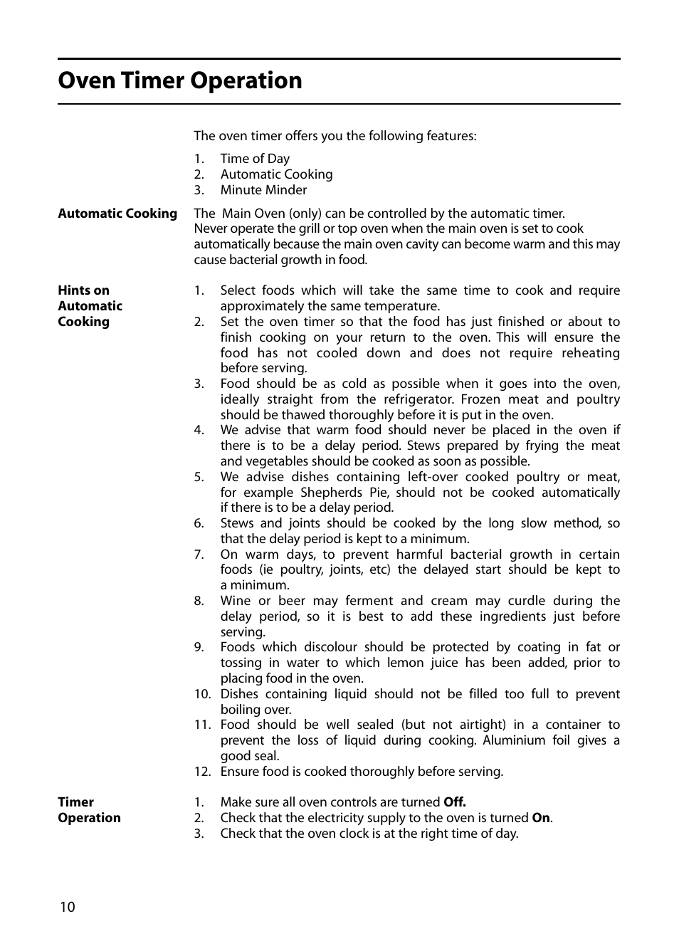 Oven timer operation | Creda C561E/R561E User Manual | Page 10 / 48