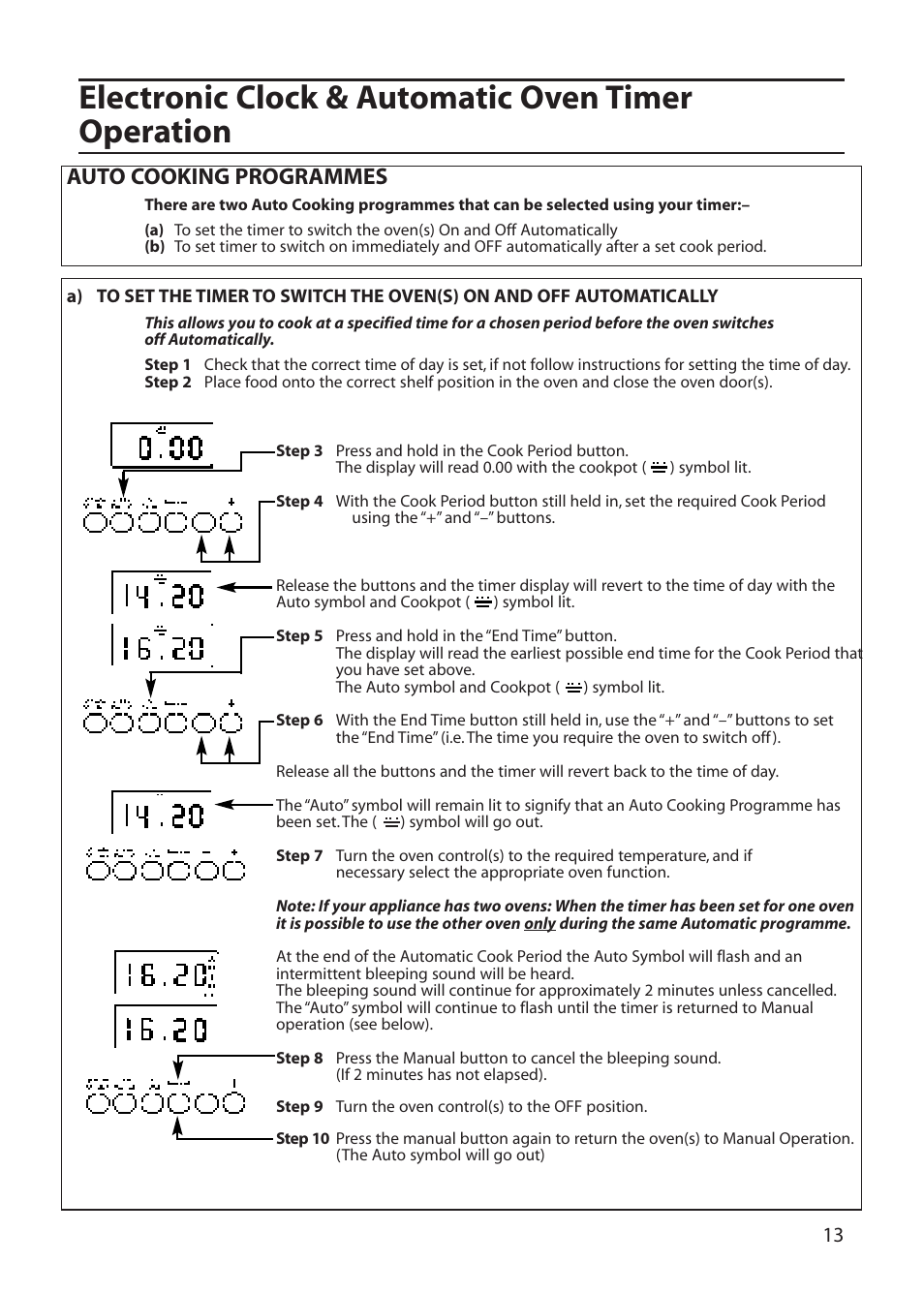 Electronic clock & automatic oven timer operation, Auto cooking programmes | Creda C561E/R561E User Manual | Page 13 / 48