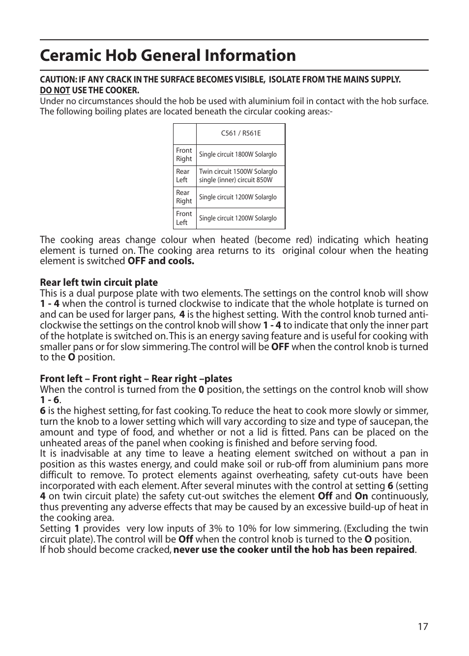 Ceramic hob general information | Creda C561E/R561E User Manual | Page 17 / 48