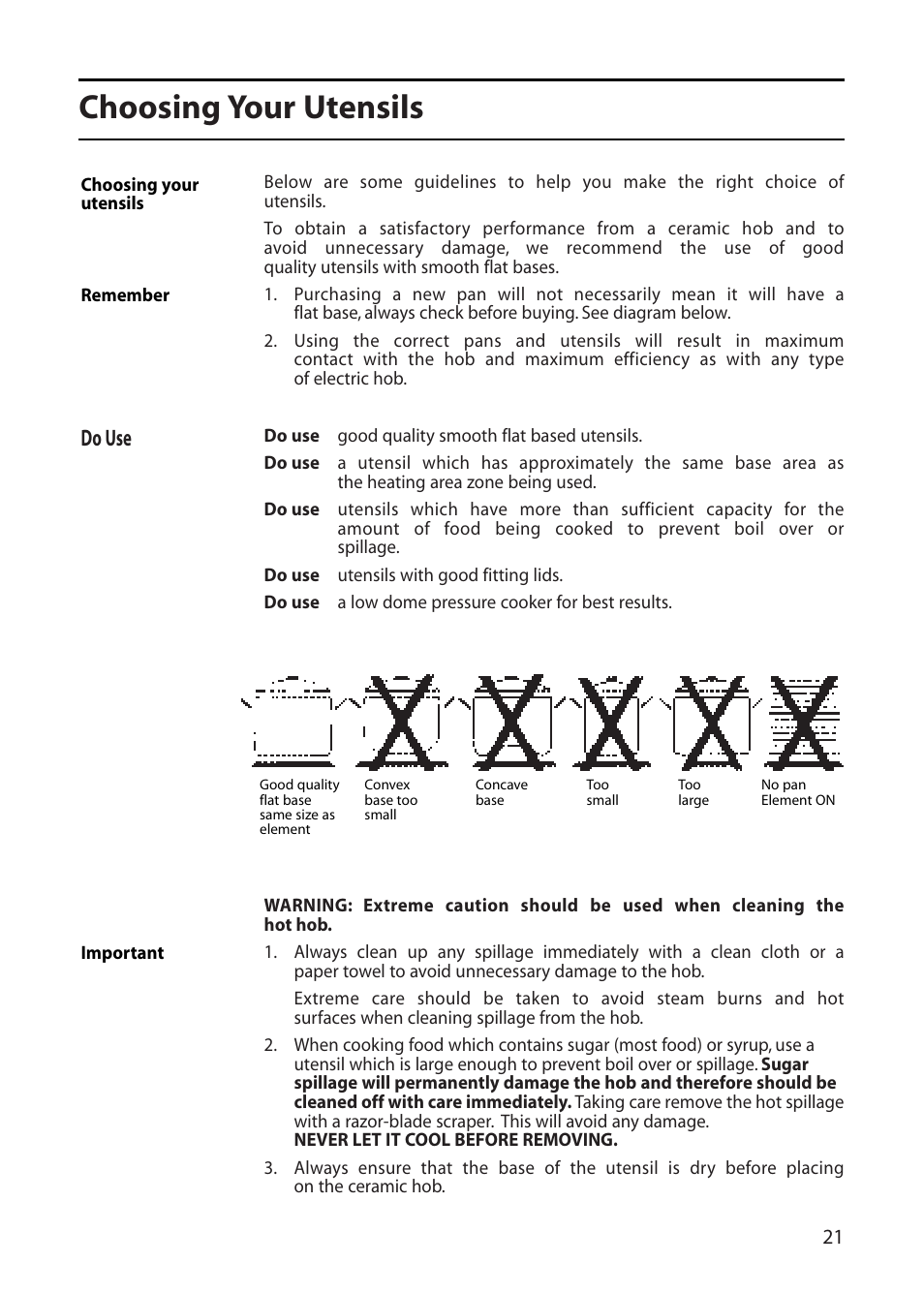 Choosing your utensils, Do use | Creda C561E/R561E User Manual | Page 21 / 48