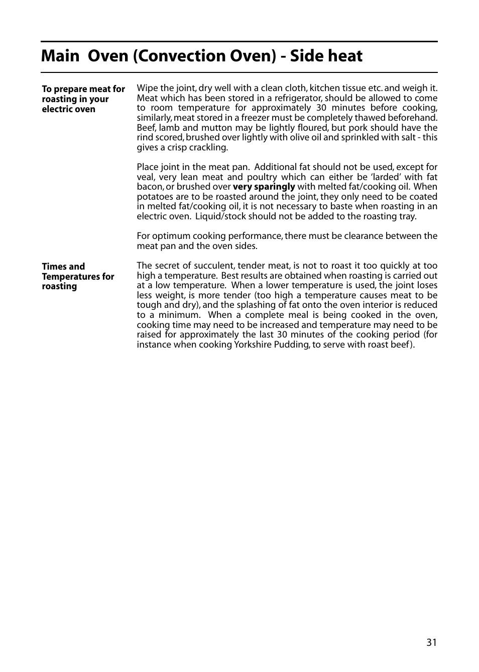 Main oven (convection oven) - side heat | Creda C561E/R561E User Manual | Page 31 / 48