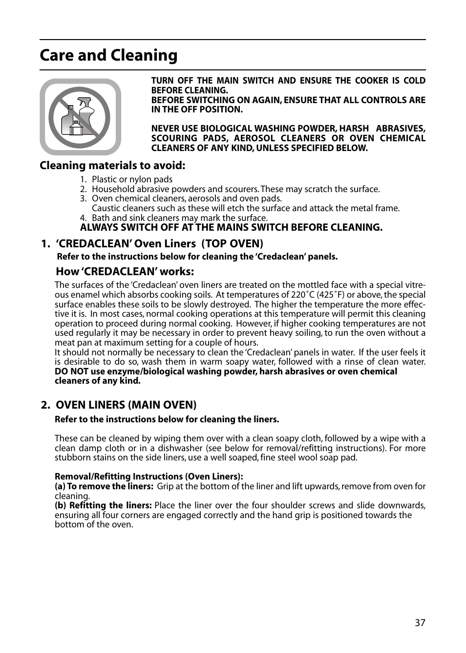 Care and cleaning | Creda C561E/R561E User Manual | Page 37 / 48