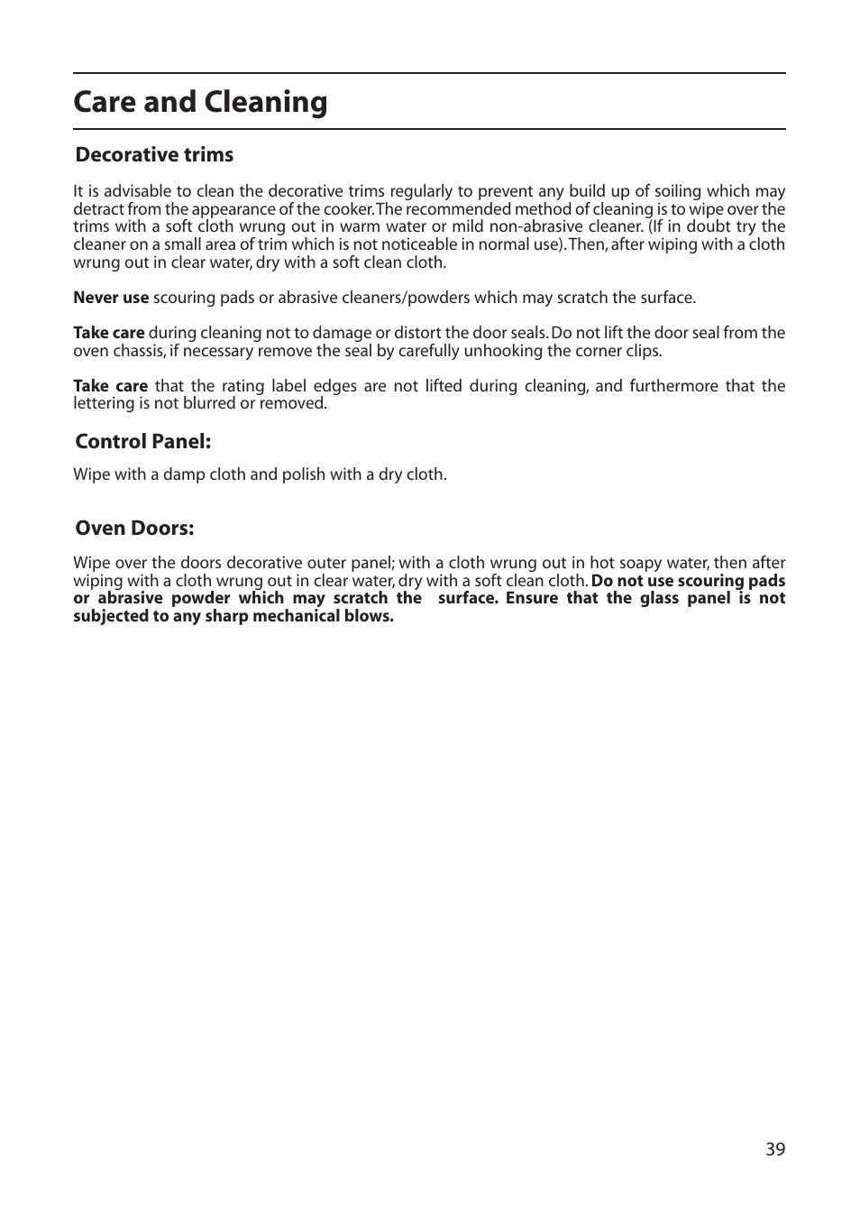 Care and cleaning | Creda C561E/R561E User Manual | Page 39 / 48
