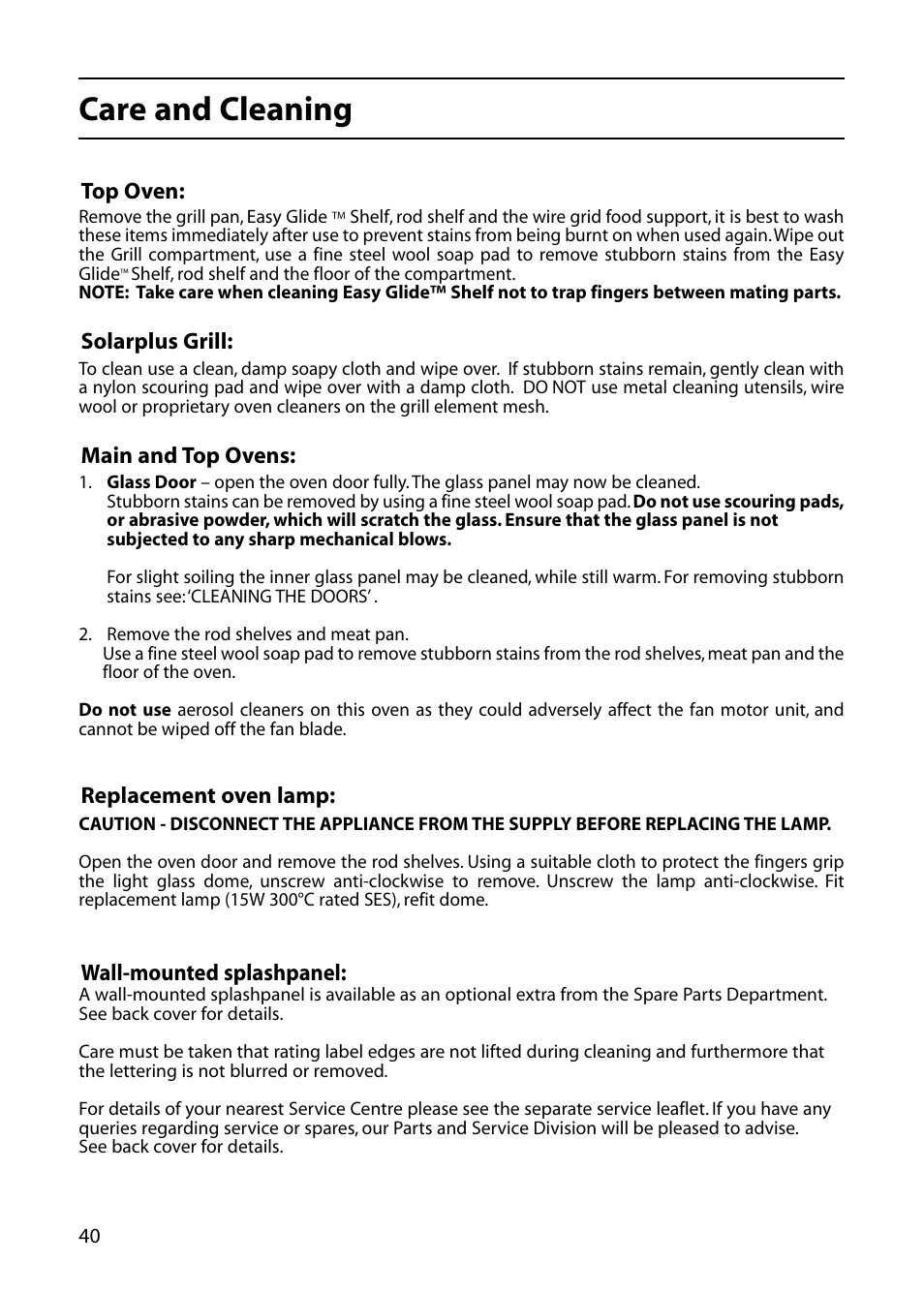 Care and cleaning | Creda C561E/R561E User Manual | Page 40 / 48