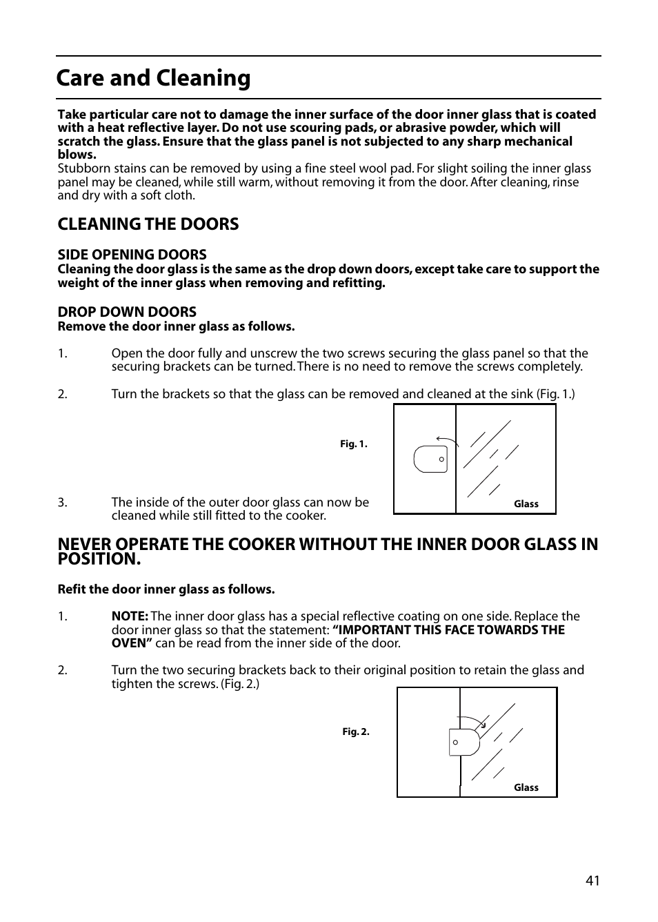 Care and cleaning, Cleaning the doors | Creda C561E/R561E User Manual | Page 41 / 48