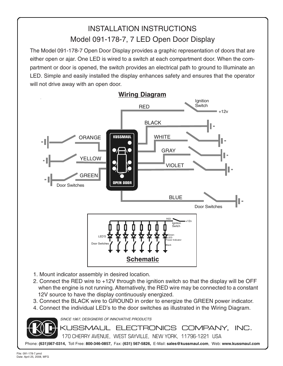 Kussmaul Electronics 091-178-7 User Manual | 1 page