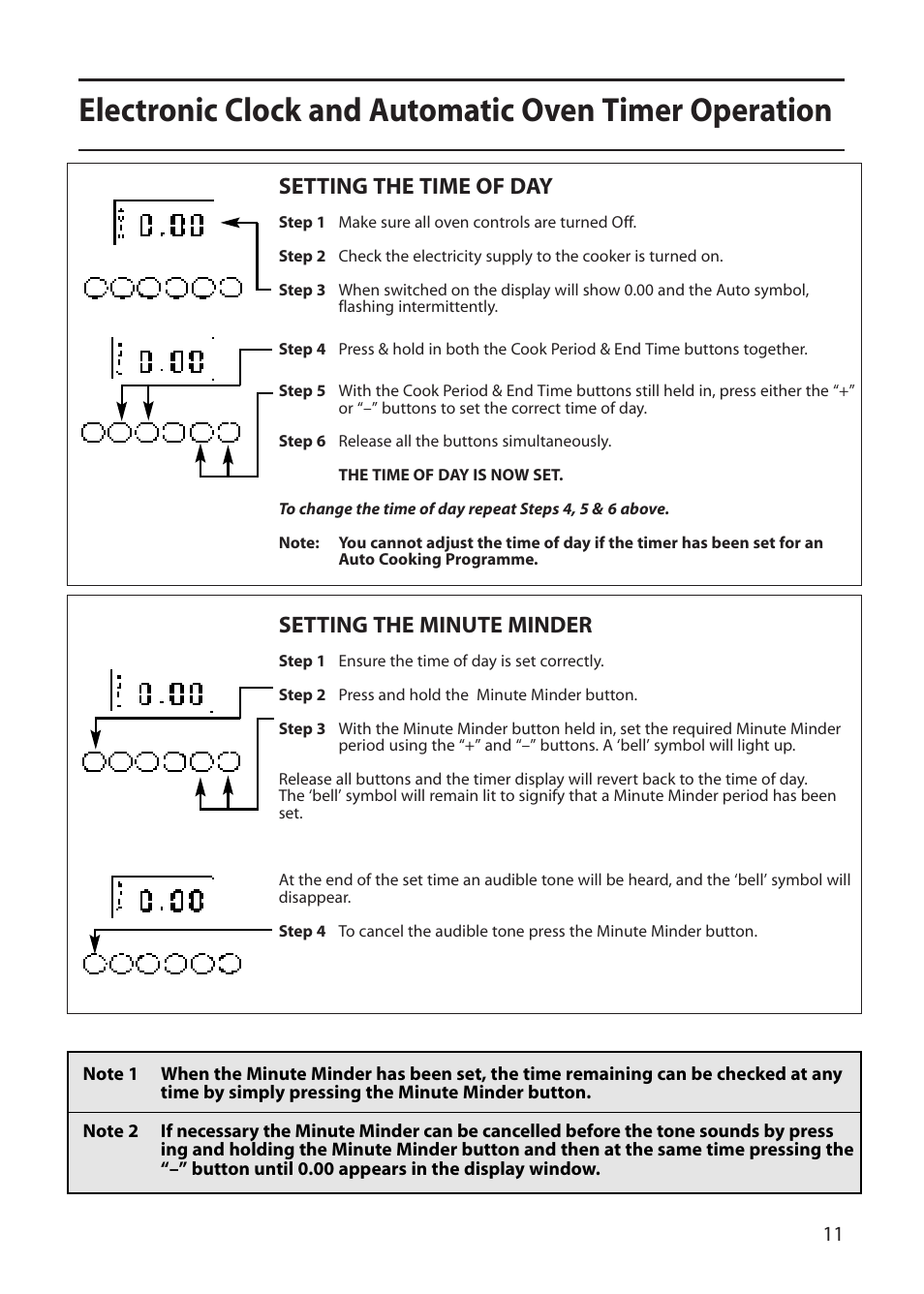Setting the time of day, Setting the minute minder | Creda S130E User Manual | Page 11 / 40