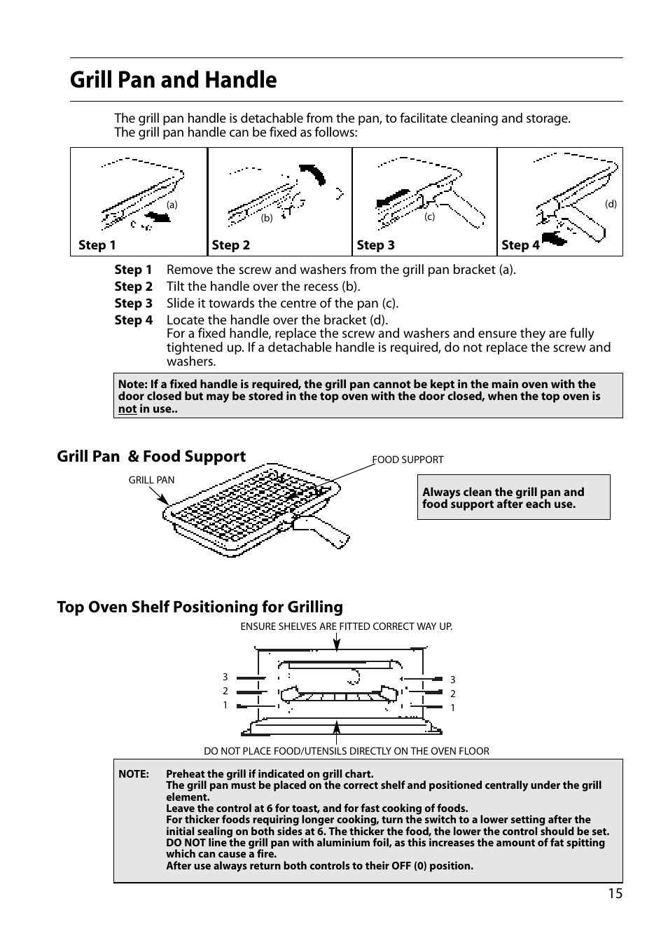 Grill pan and handle | Creda S130E User Manual | Page 15 / 40