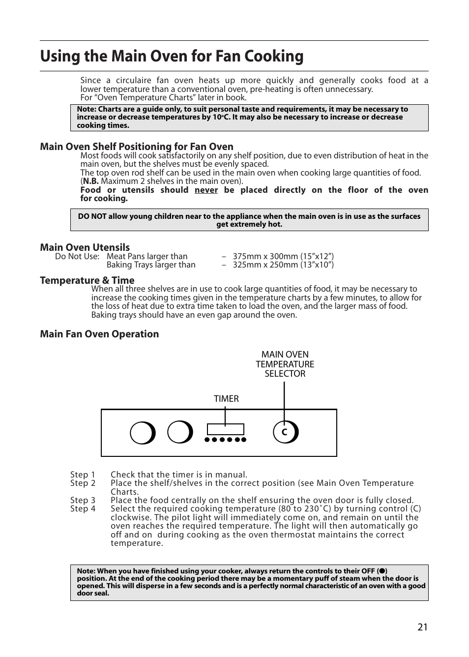 Using the main oven for fan cooking | Creda S130E User Manual | Page 21 / 40