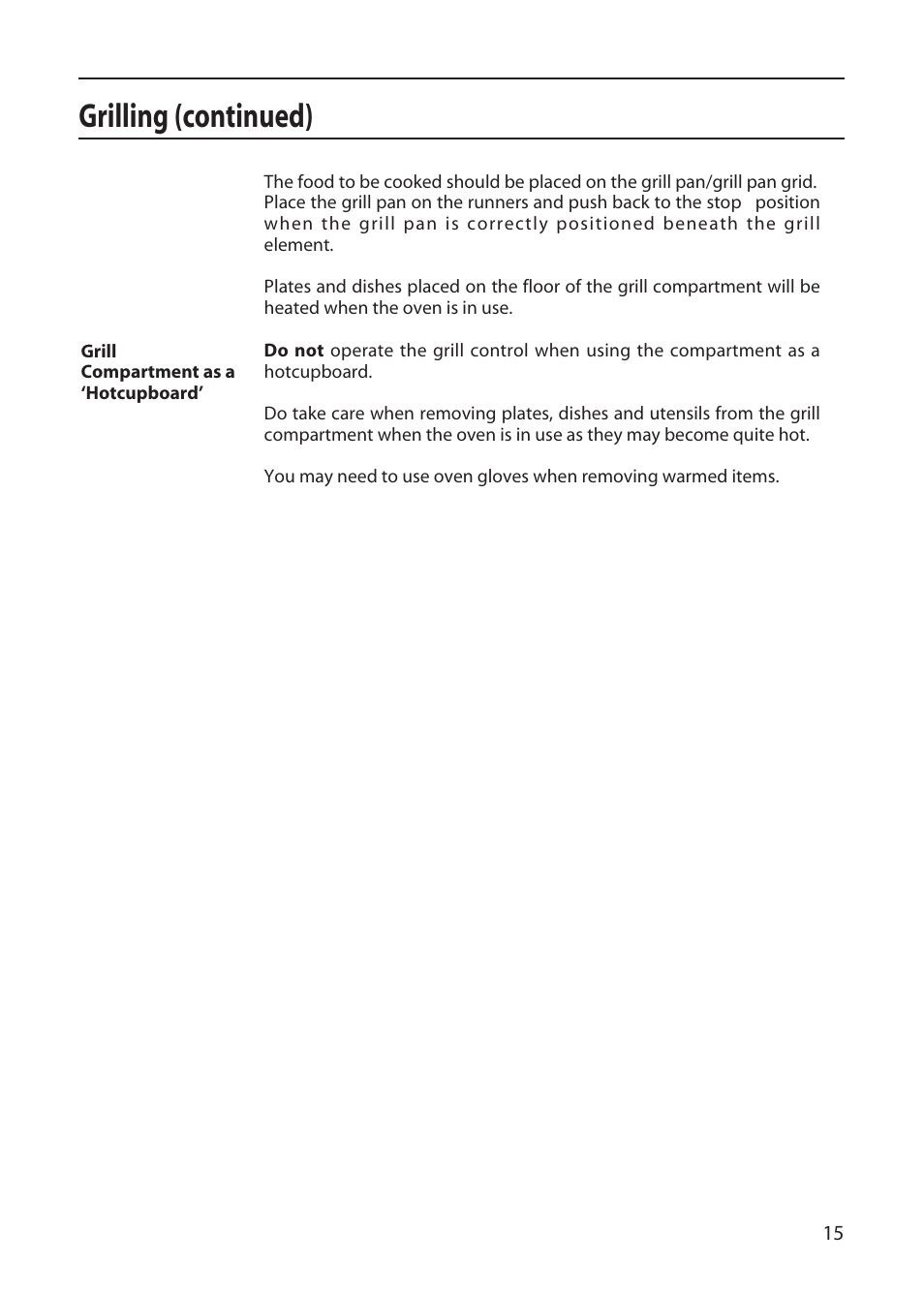 Grilling (continued) | Creda X152E User Manual | Page 15 / 28