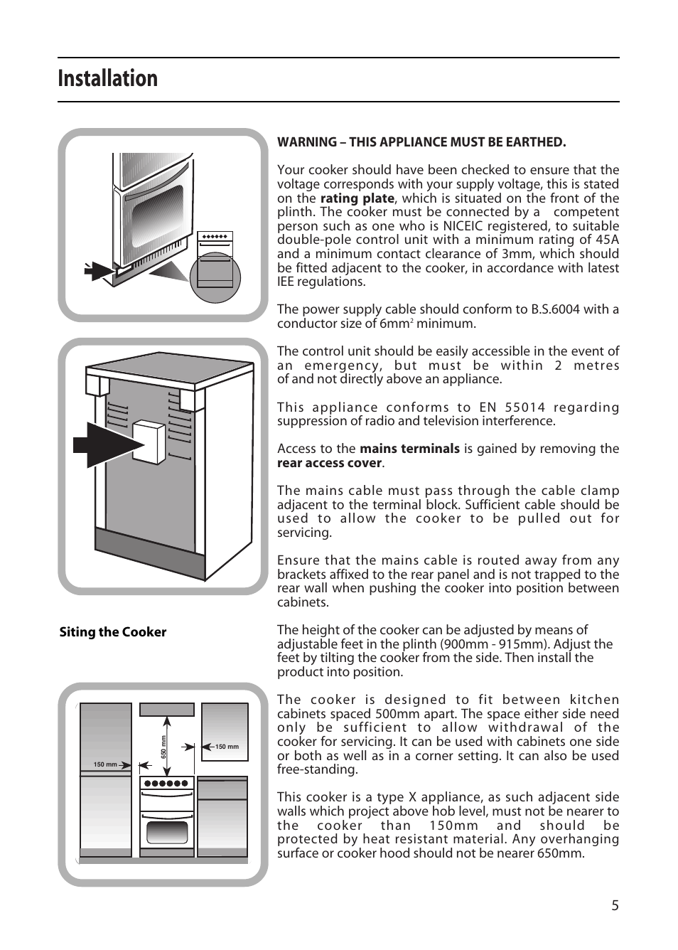 Installation | Creda X152E User Manual | Page 5 / 28