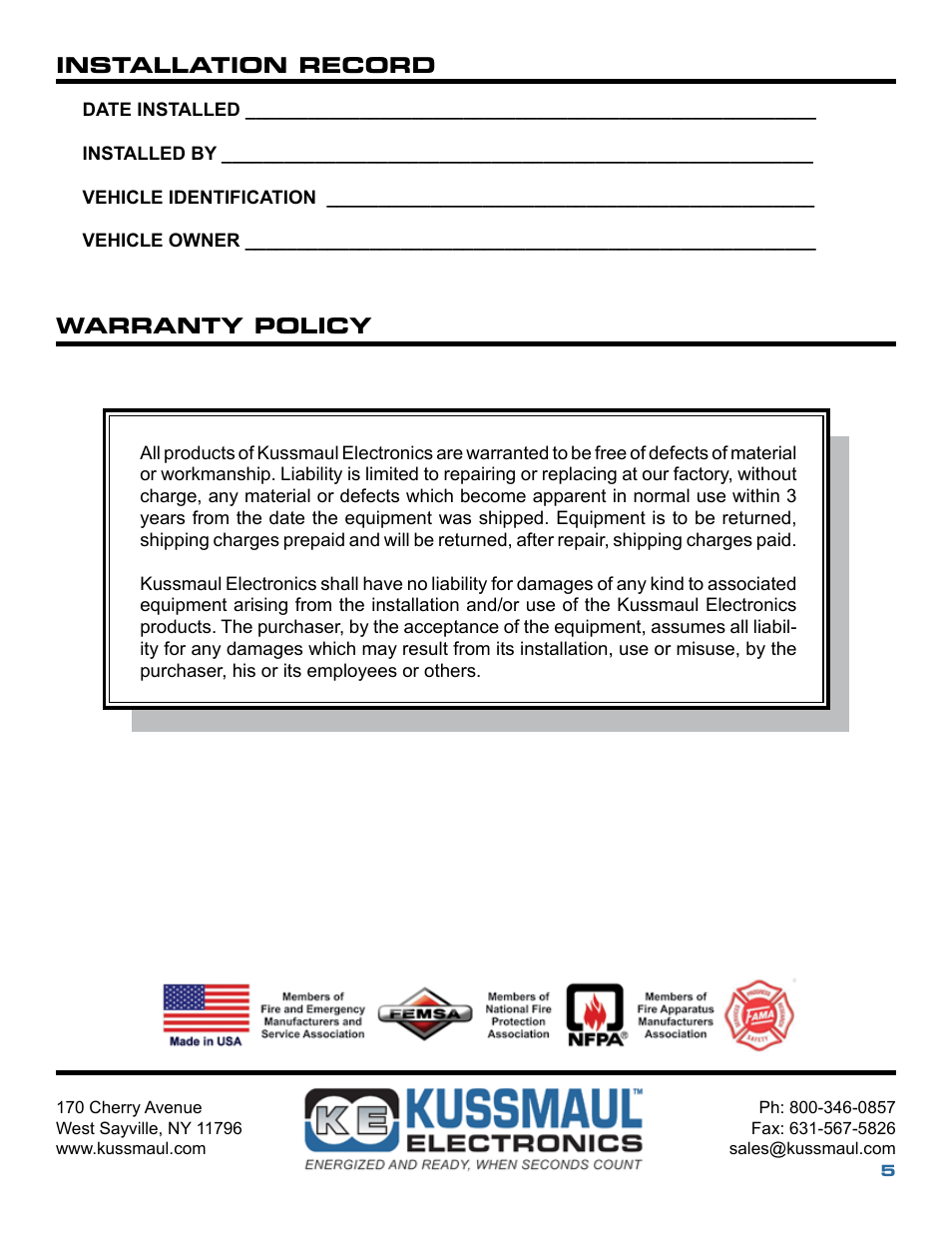 Kussmaul Electronics 091-79 User Manual | Page 5 / 5