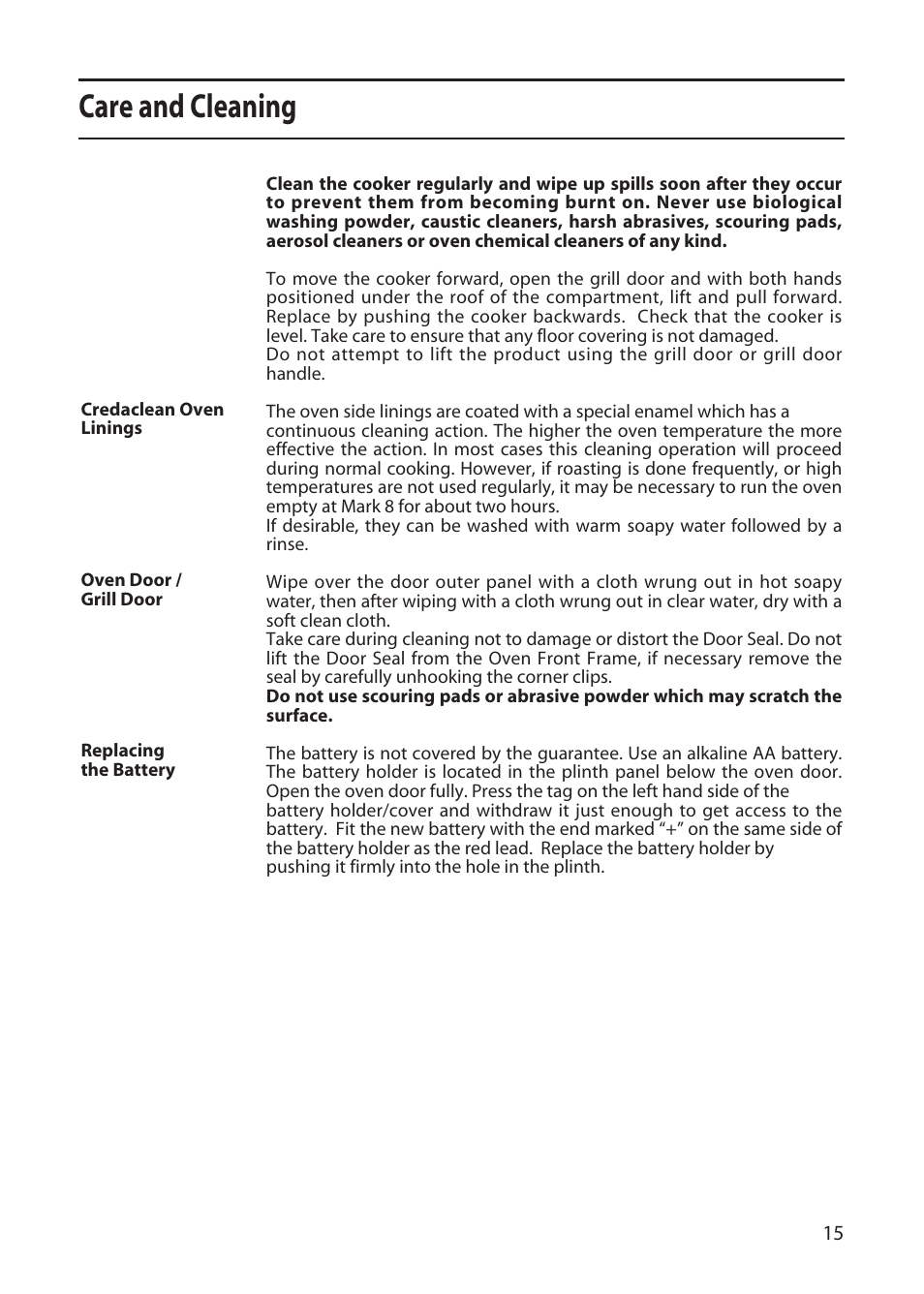 Care and cleaning | Creda L153 User Manual | Page 15 / 24