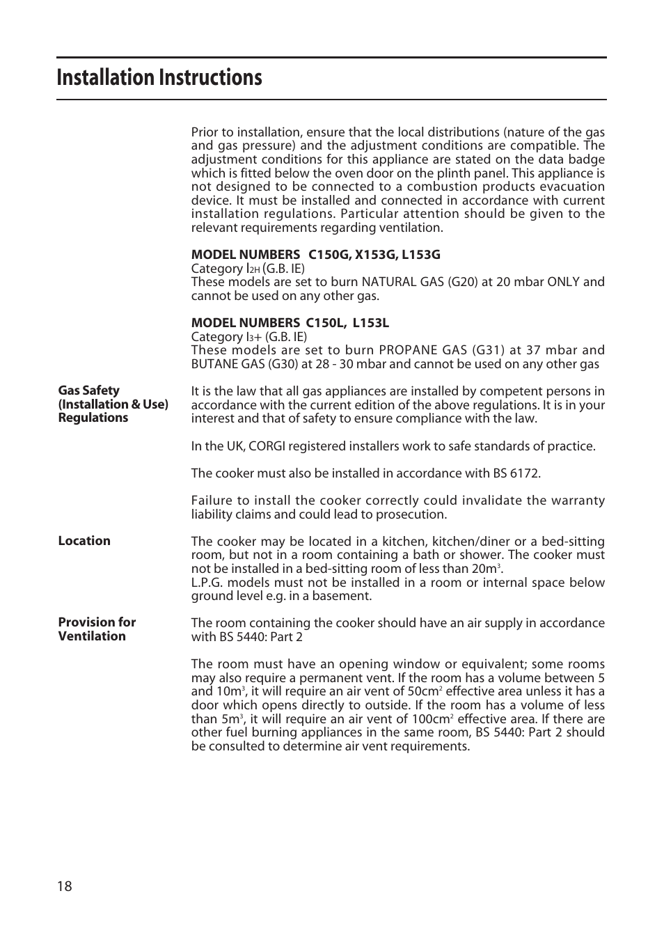 Installation instructions | Creda L153 User Manual | Page 18 / 24