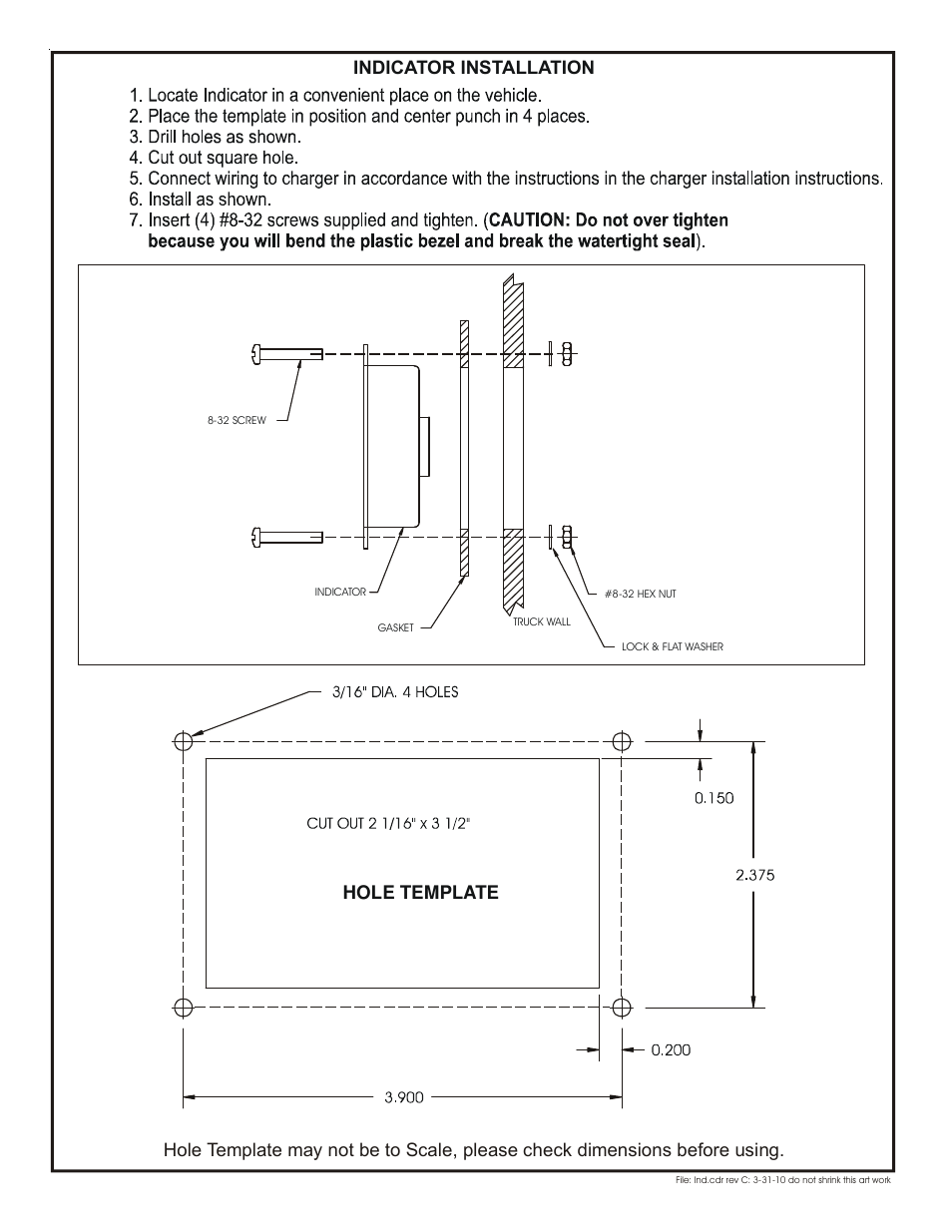 Indicator installation hole template | Kussmaul Electronics 091-53-12-REMOTE User Manual | Page 6 / 7