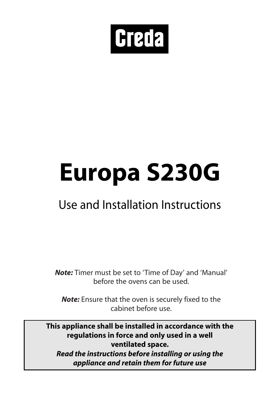 Creda EUROPA S230G User Manual | 36 pages