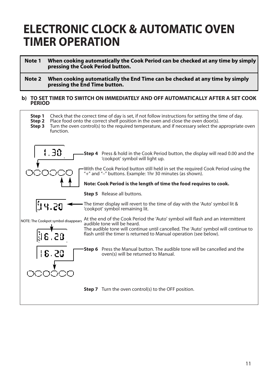 Electronic clock & automatic oven timer operation | Creda EUROPA S230G User Manual | Page 11 / 36