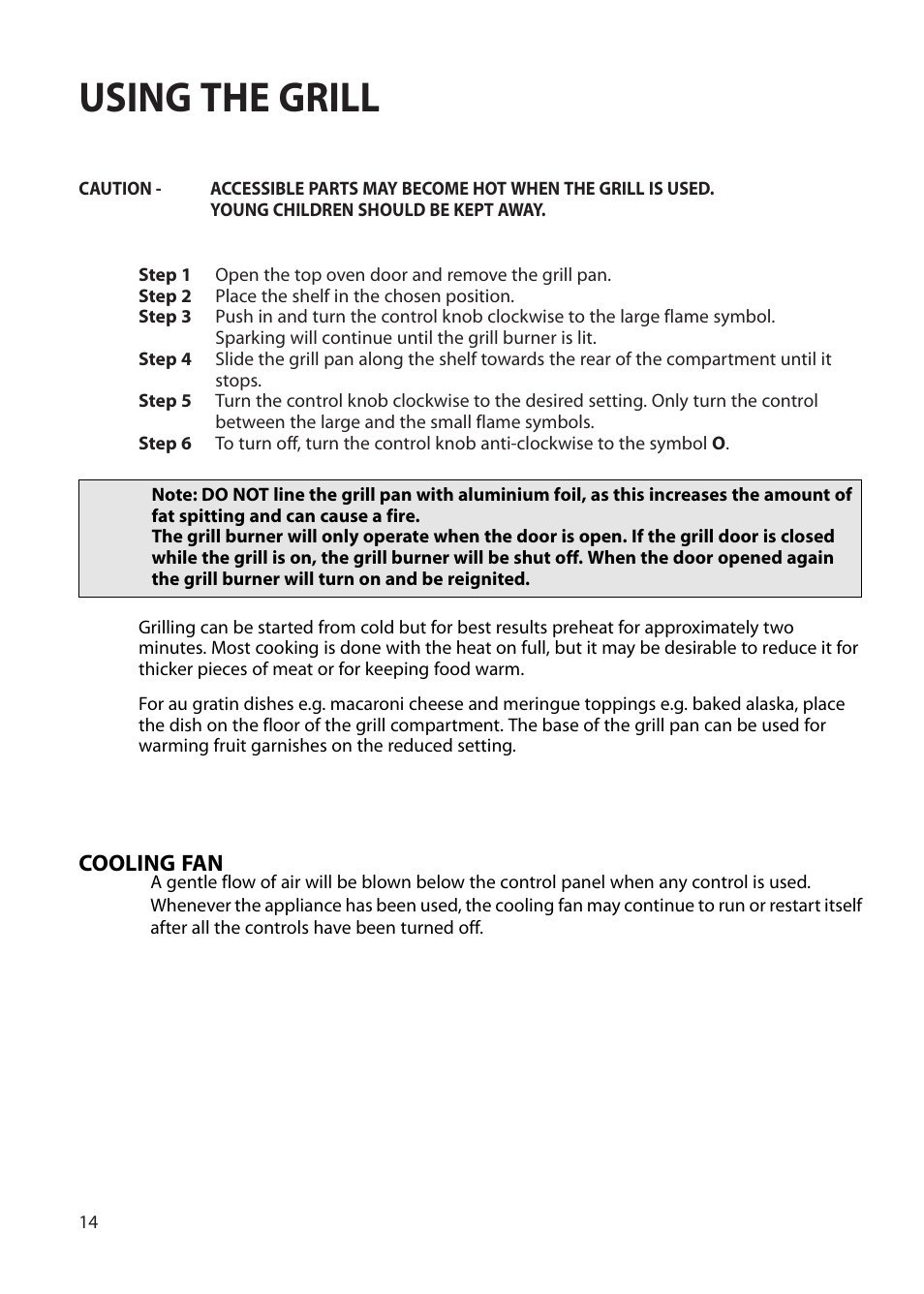 Using the grill | Creda EUROPA S230G User Manual | Page 14 / 36