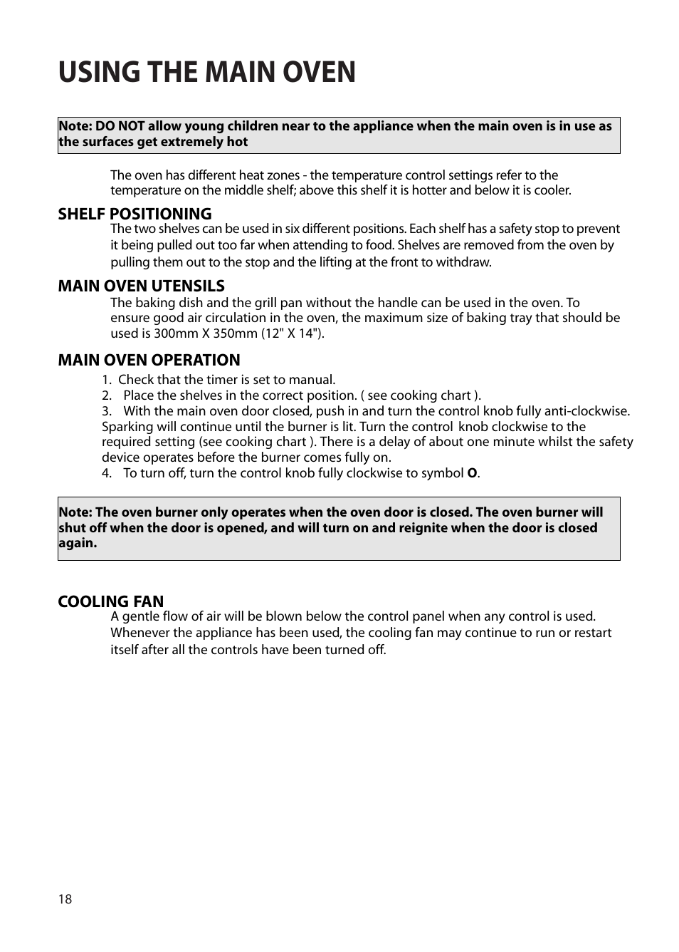 Using the main oven | Creda EUROPA S230G User Manual | Page 18 / 36