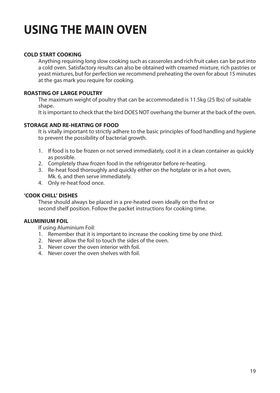 Using the main oven | Creda EUROPA S230G User Manual | Page 19 / 36