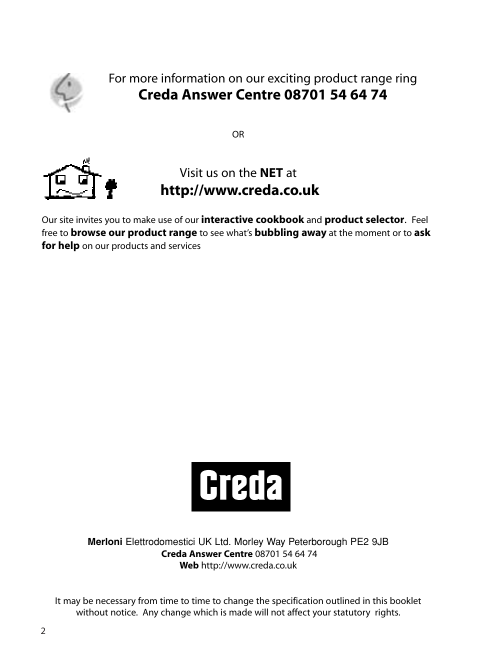 Visit us on the net at | Creda EUROPA S230G User Manual | Page 2 / 36