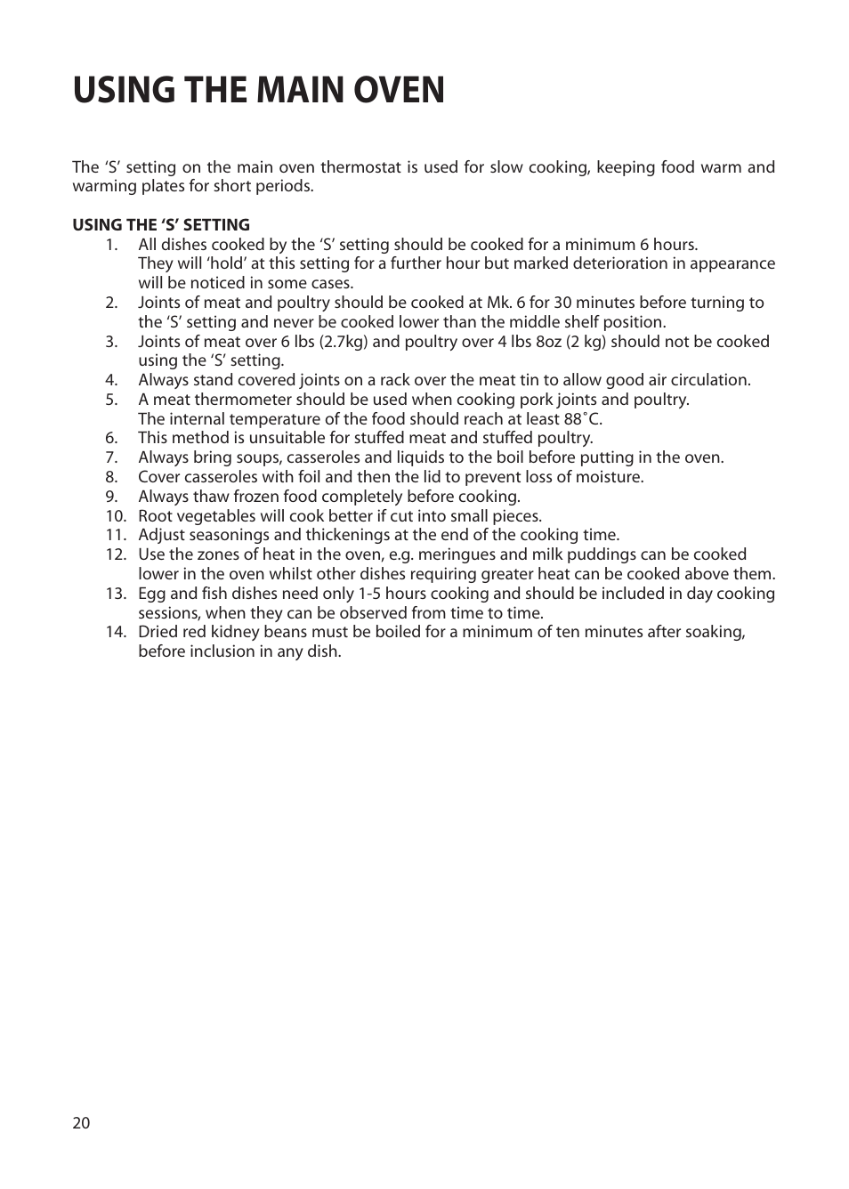 Using the main oven | Creda EUROPA S230G User Manual | Page 20 / 36