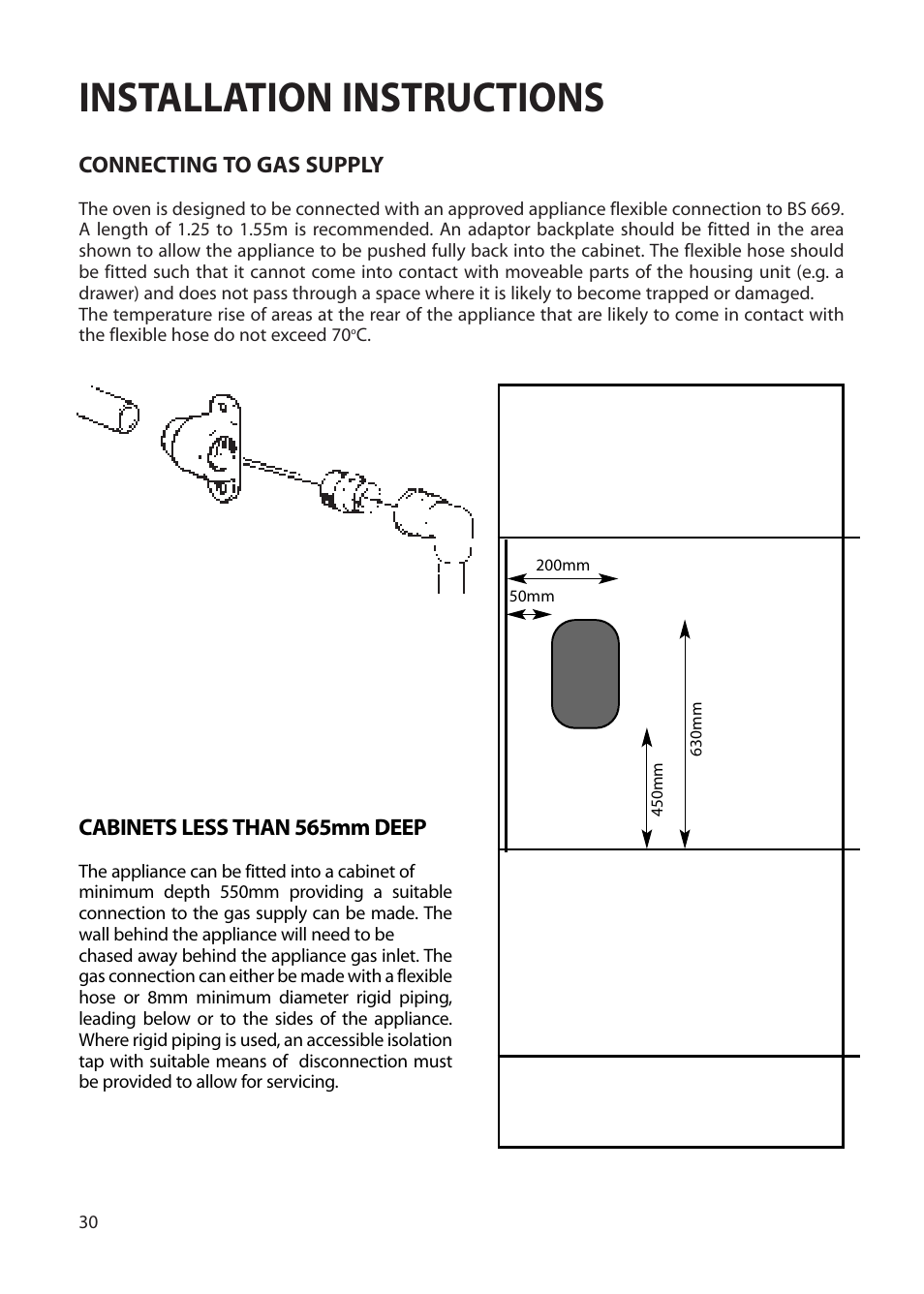 Installation instructions | Creda EUROPA S230G User Manual | Page 30 / 36