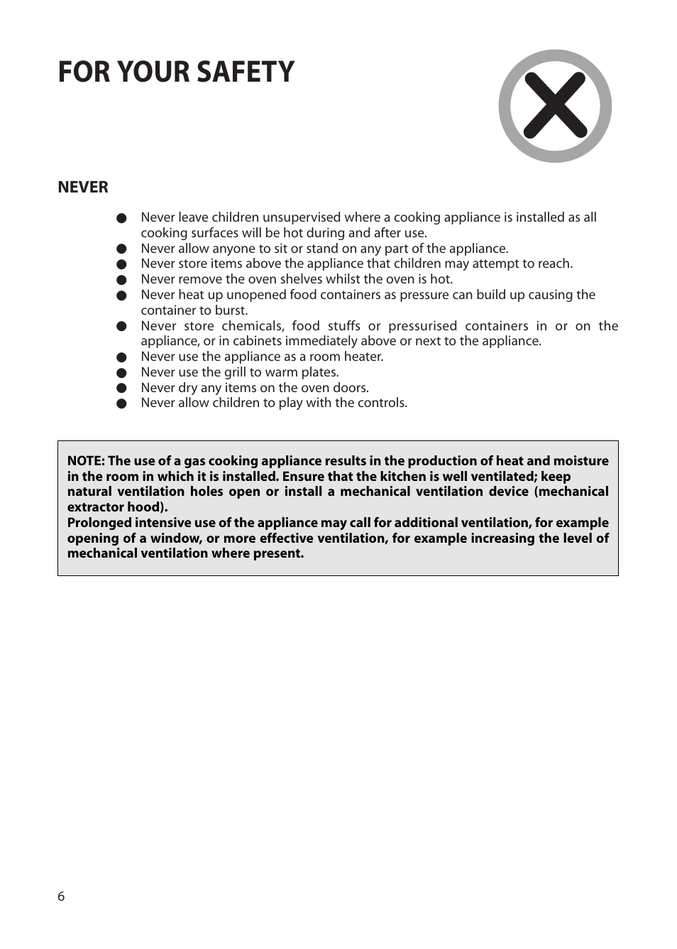 For your safety | Creda EUROPA S230G User Manual | Page 6 / 36
