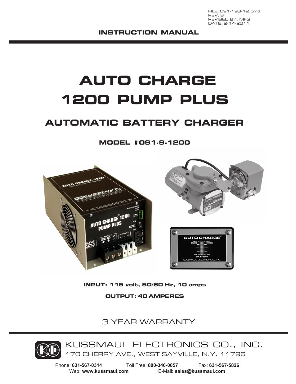 Kussmaul Electronics 091-9-1200 User Manual | 6 pages
